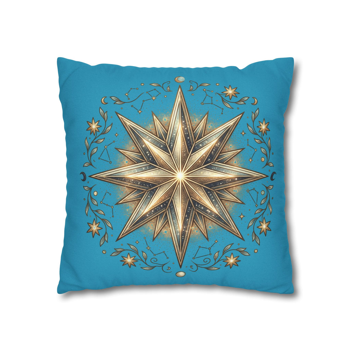Star Print Turquoise Spun Polyester Square Pillowcase