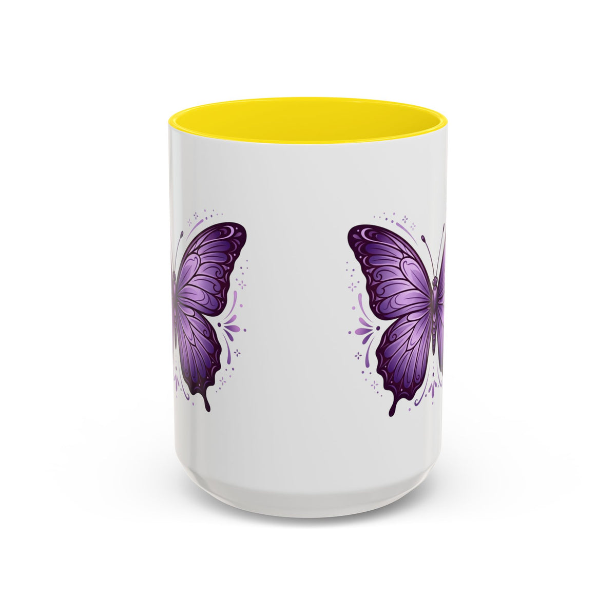 Purple Butterfly Accent Coffee Mug — 11oz & 15oz Decorative Tea Cup