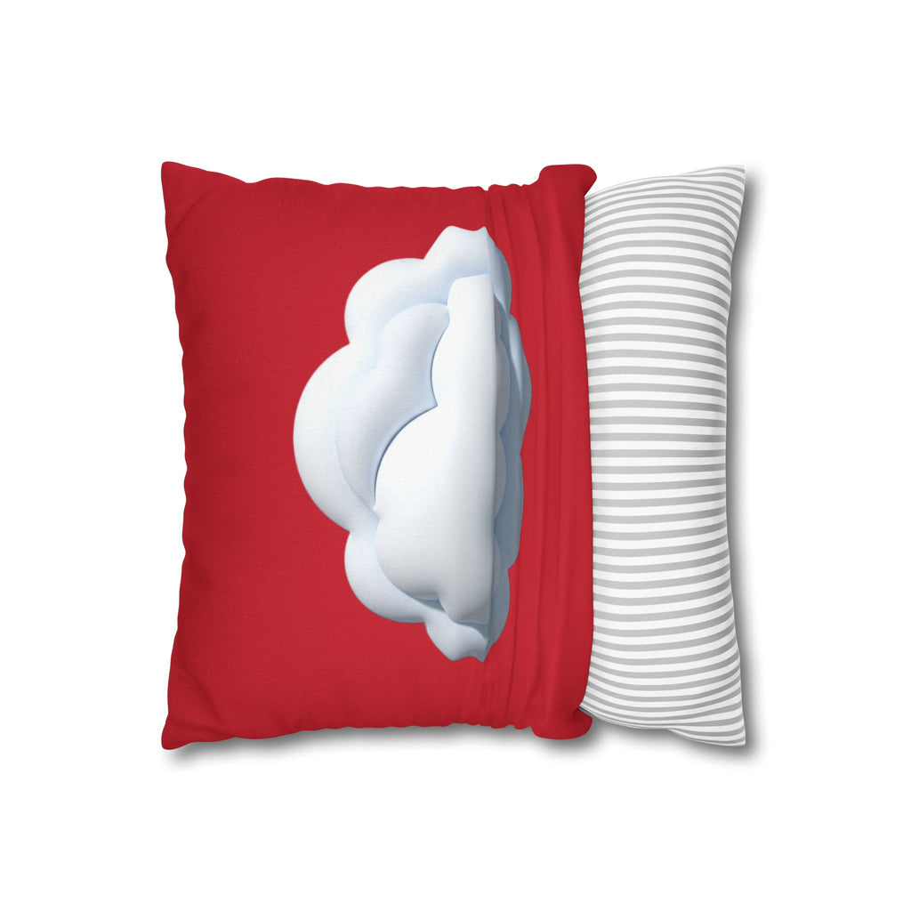 Cloud Graphic Dark Red Pillowcase — Cute White Cloud on Red Decorative Throw Pillow Cover