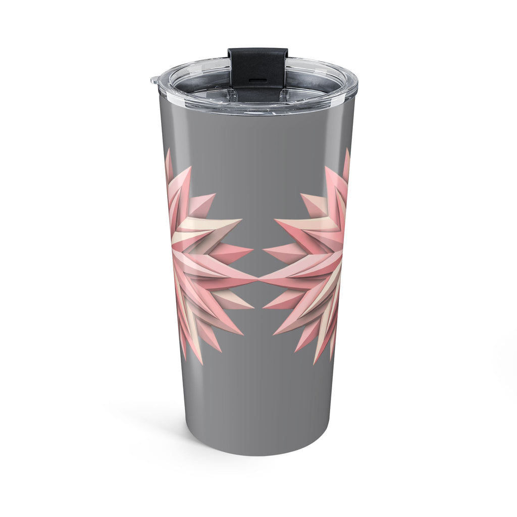20oz Floral Star Tumbler — Pink Geometric Flower Insulated Travel Cup- Grey