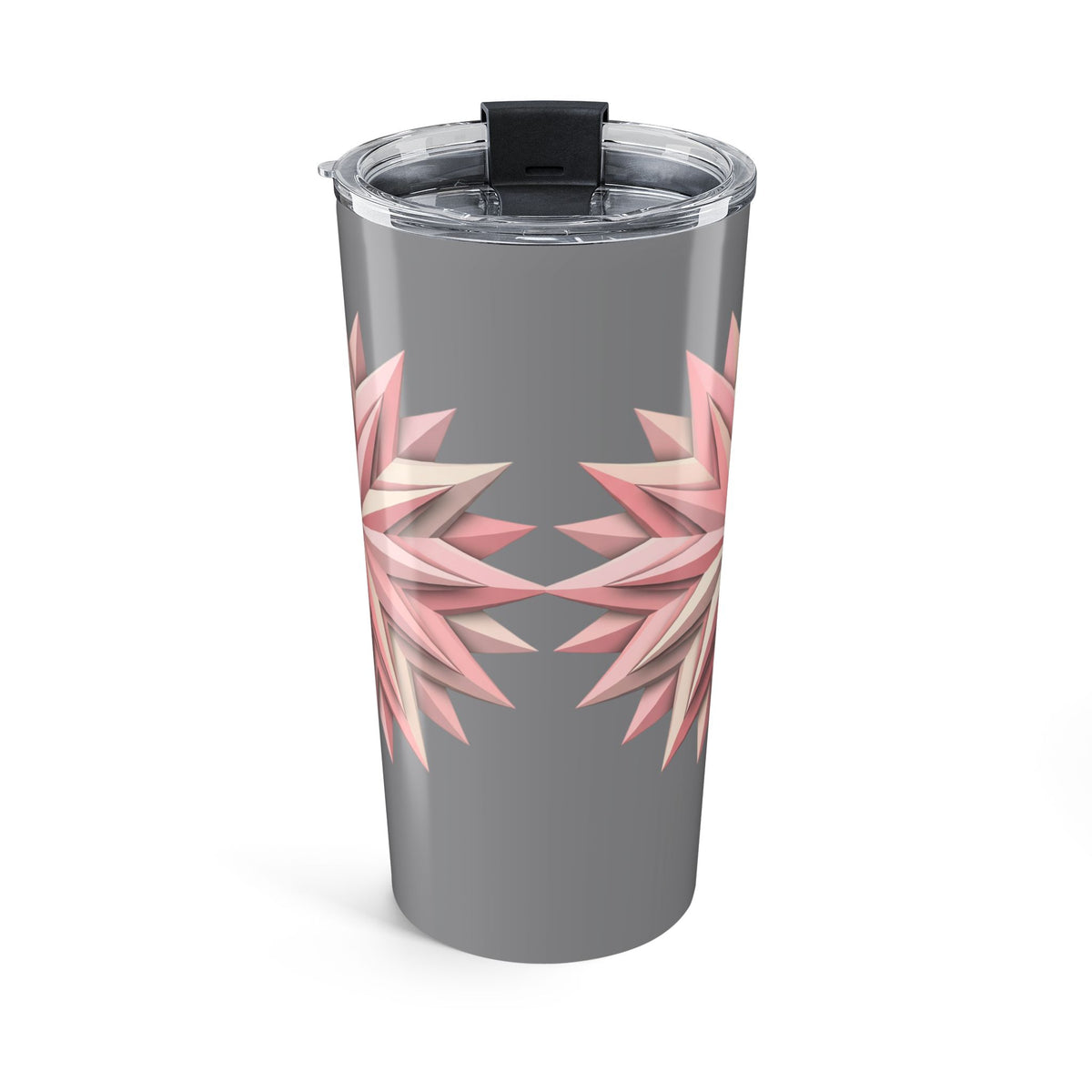 20oz Floral Star Tumbler — Pink Geometric Flower Insulated Travel Cup- Grey