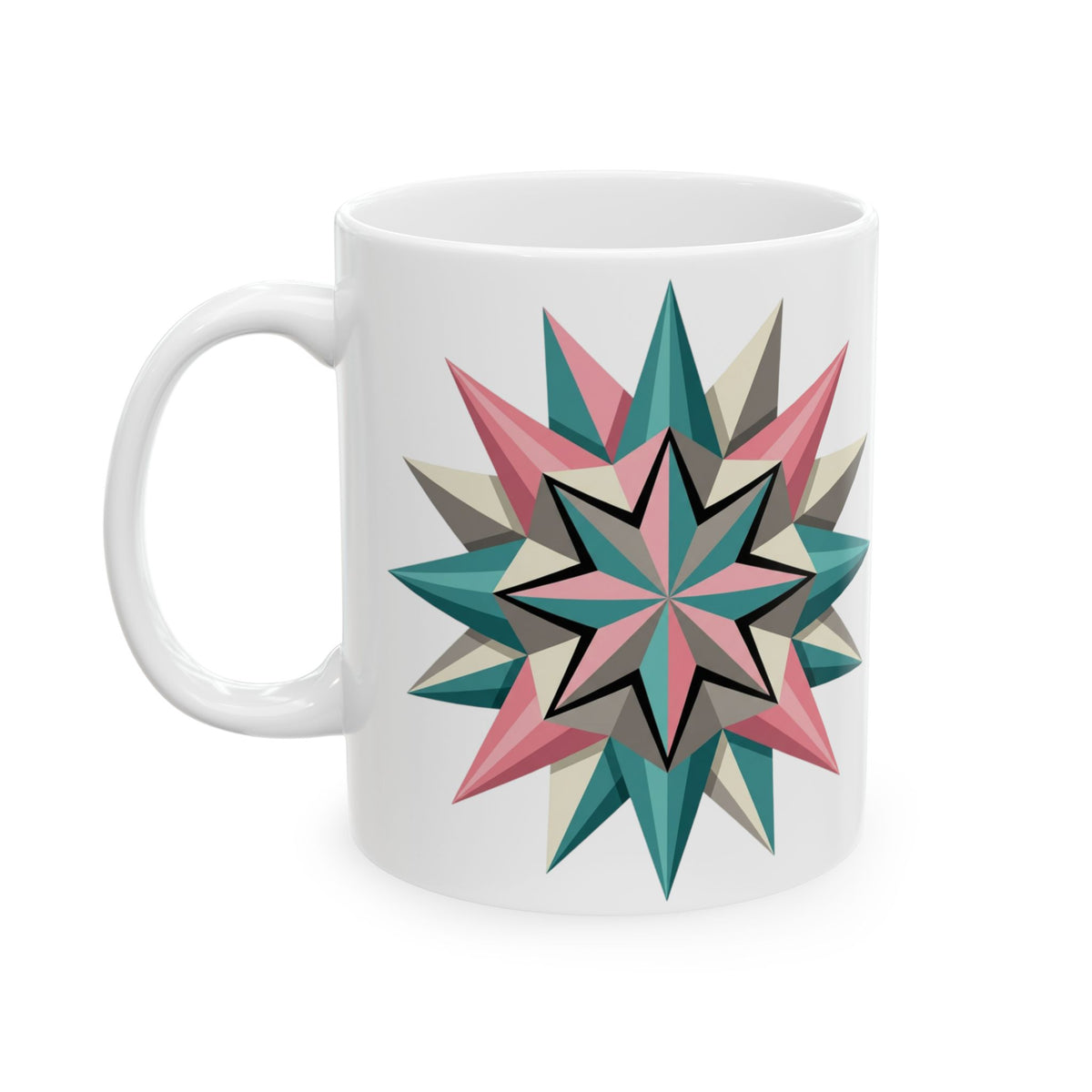 Geometric Starburst Ceramic Mug — Pink & Teal 11oz/15oz