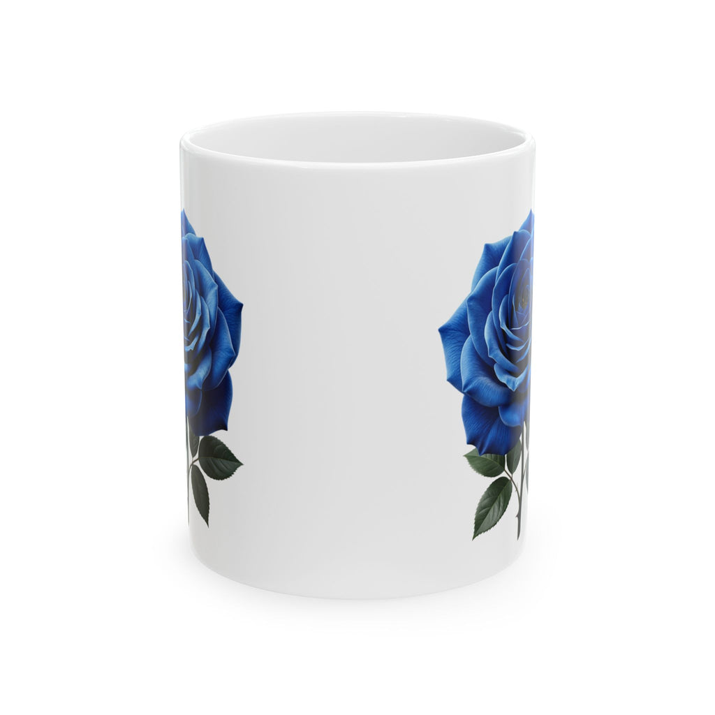 Blue Rose Ceramic Mug — Elegant Floral Coffee Tea Cup (11oz or 15oz)