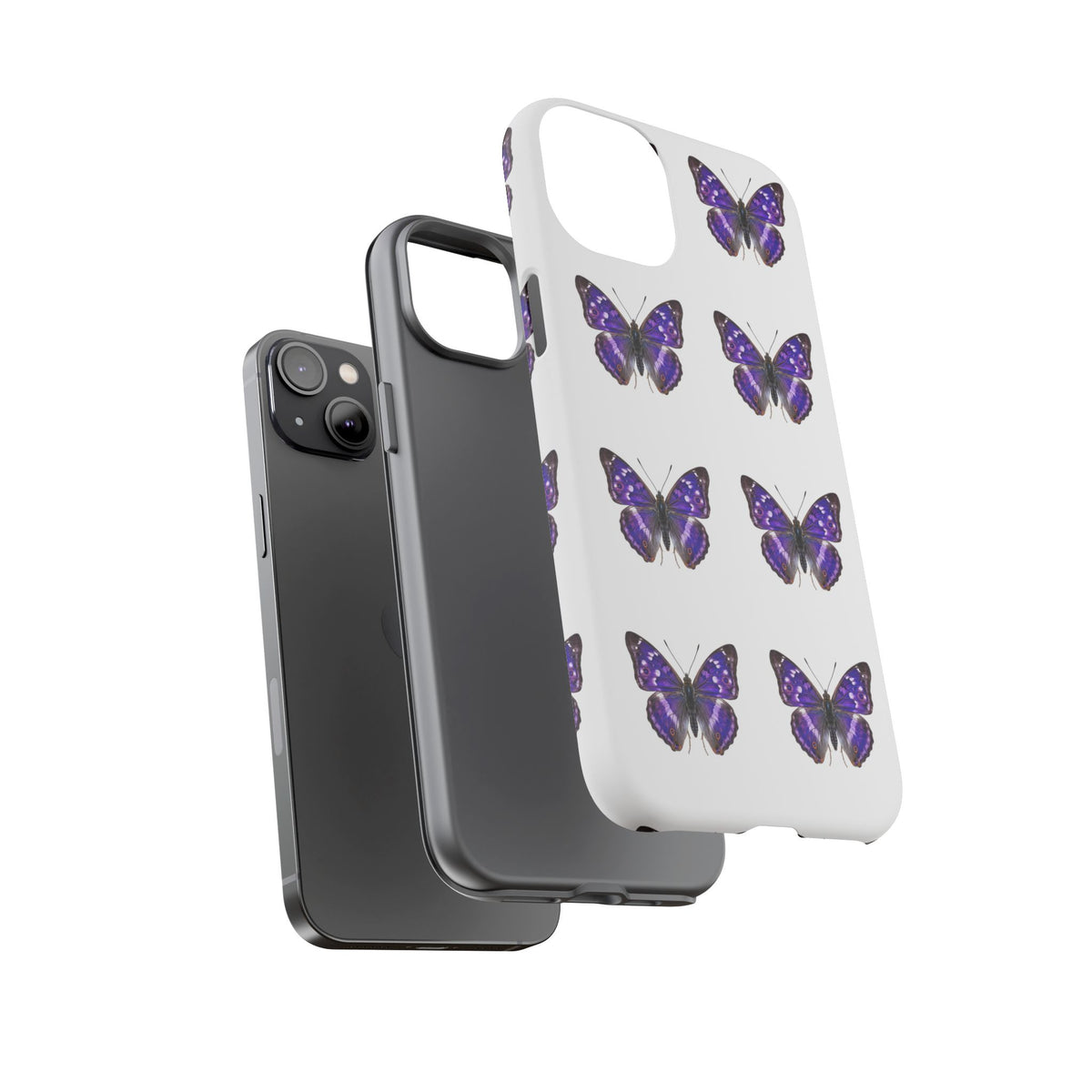 Purple Butterfly Tough Phone Case — Durable Protective iPhone Case with Repeating Butterfly Pattern
