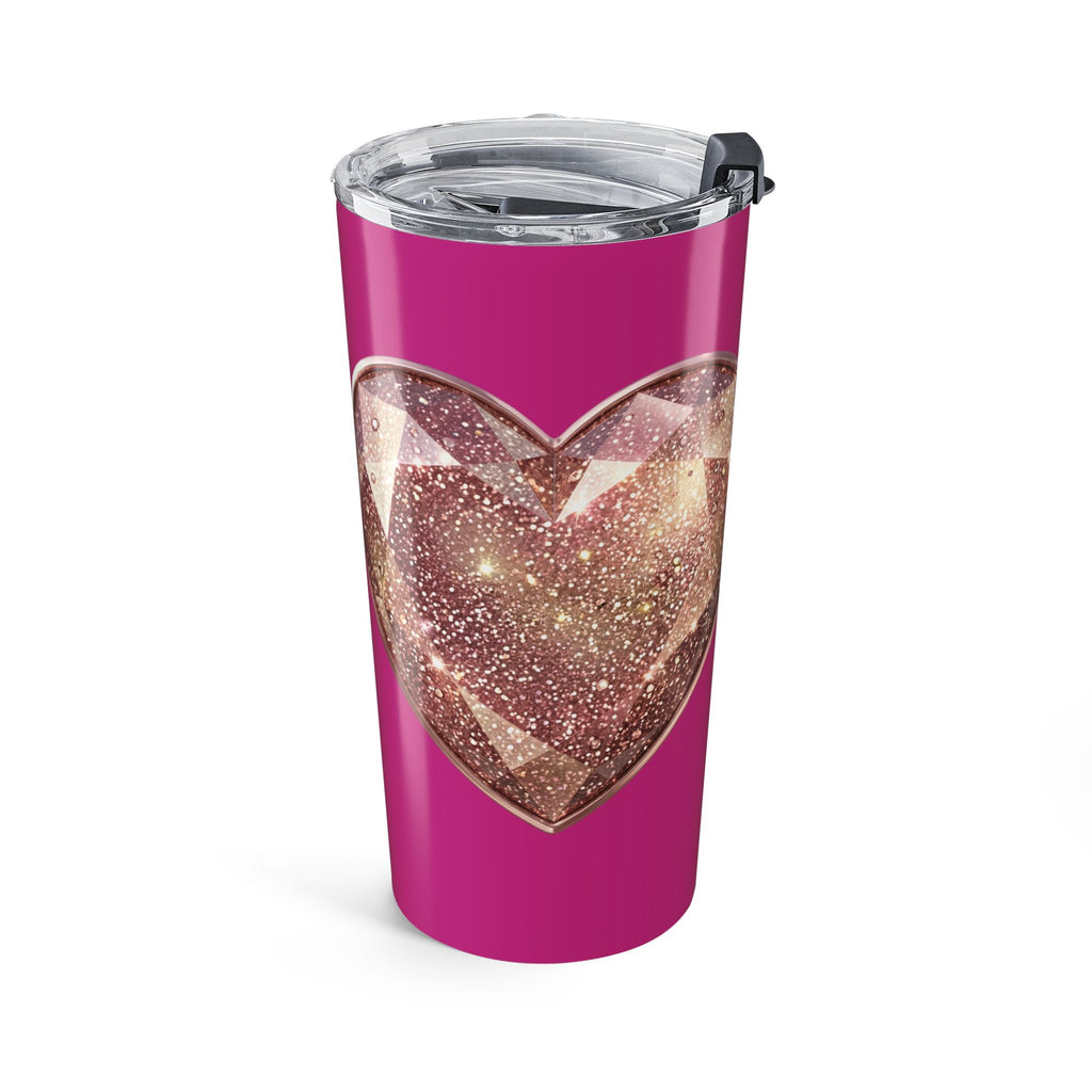 20oz Glitter Heart Tumbler – Insulated Travel Cup- Magenta