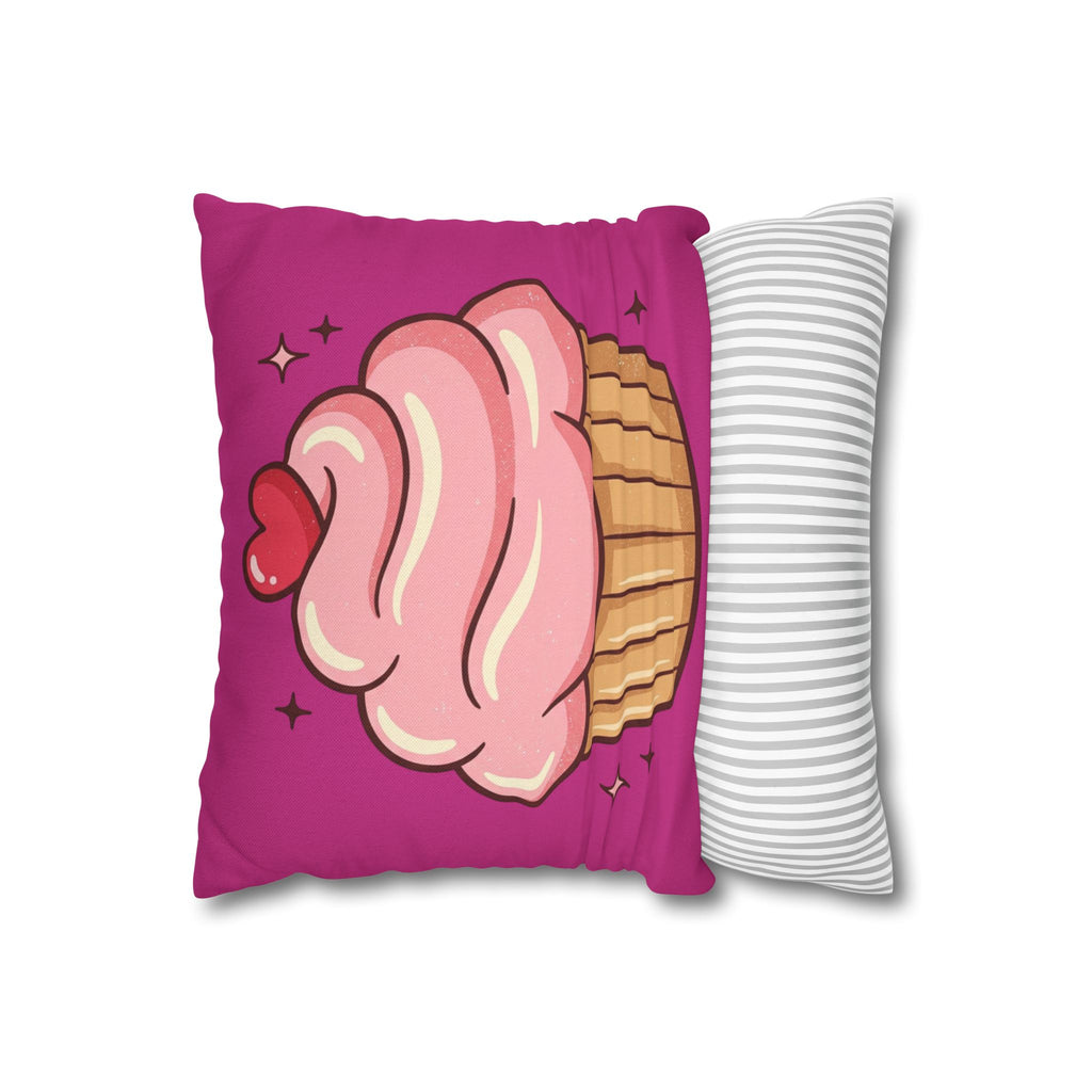 Pink Cupcake Spun Polyester Square Pillowcase- Magenta