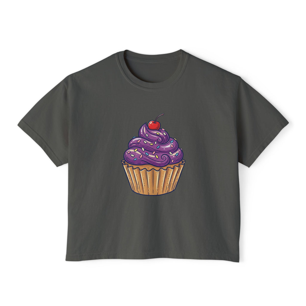 Cupcake Graphic Boxy Tee — Cute Purple Frosting Women's T-Shirt