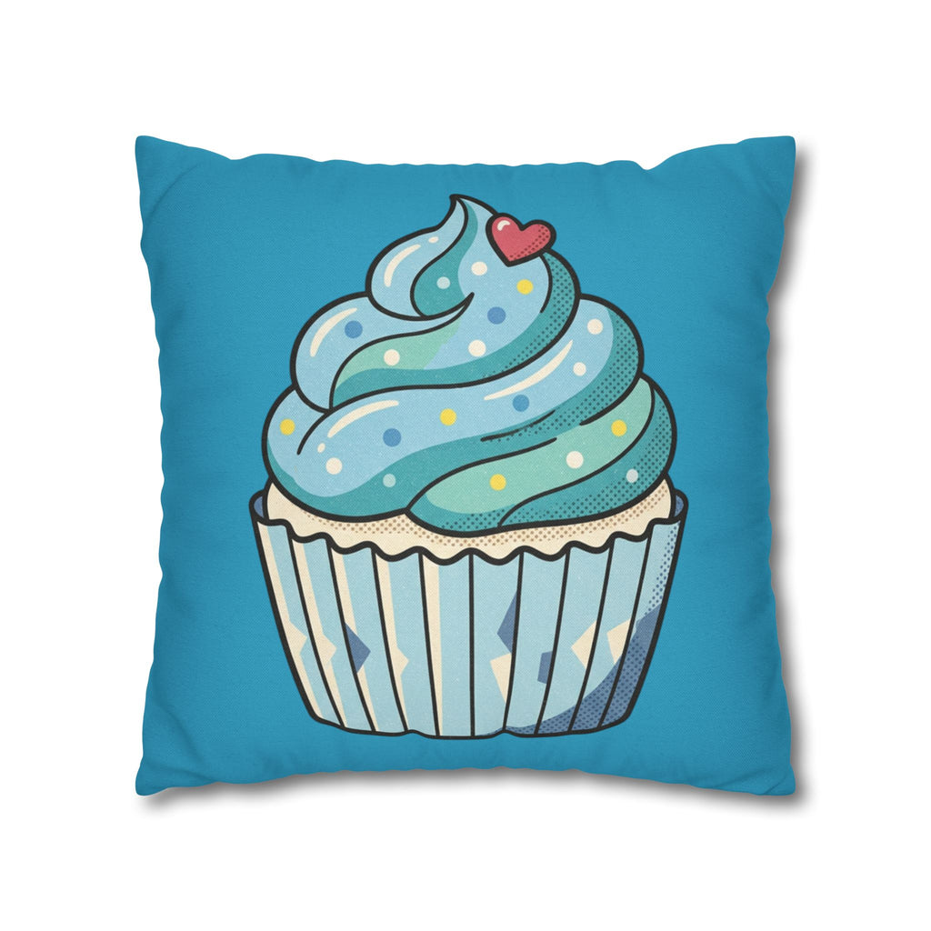 Cupcake Throw Pillow — Cute Blue Dessert Decorative Cushion for Kids & Bakery Lovers- Turquoise