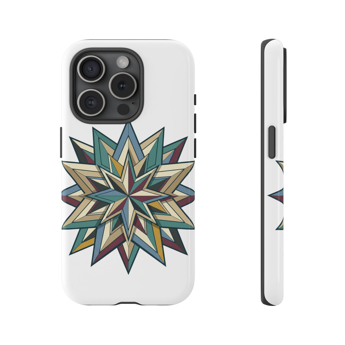 Geometric Star Phone Case — Teal & Earthtone Mandala Design