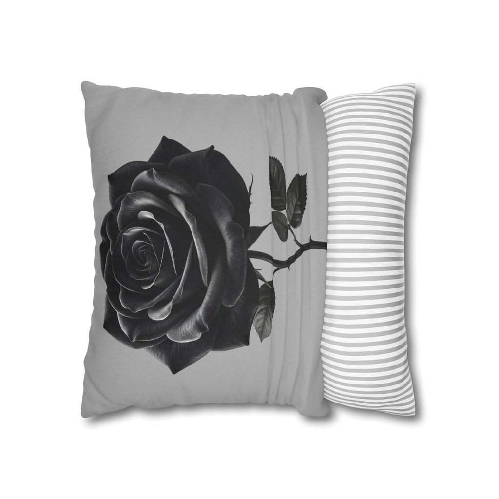 Black Rose Grey Spun Polyester Square Pillowcase