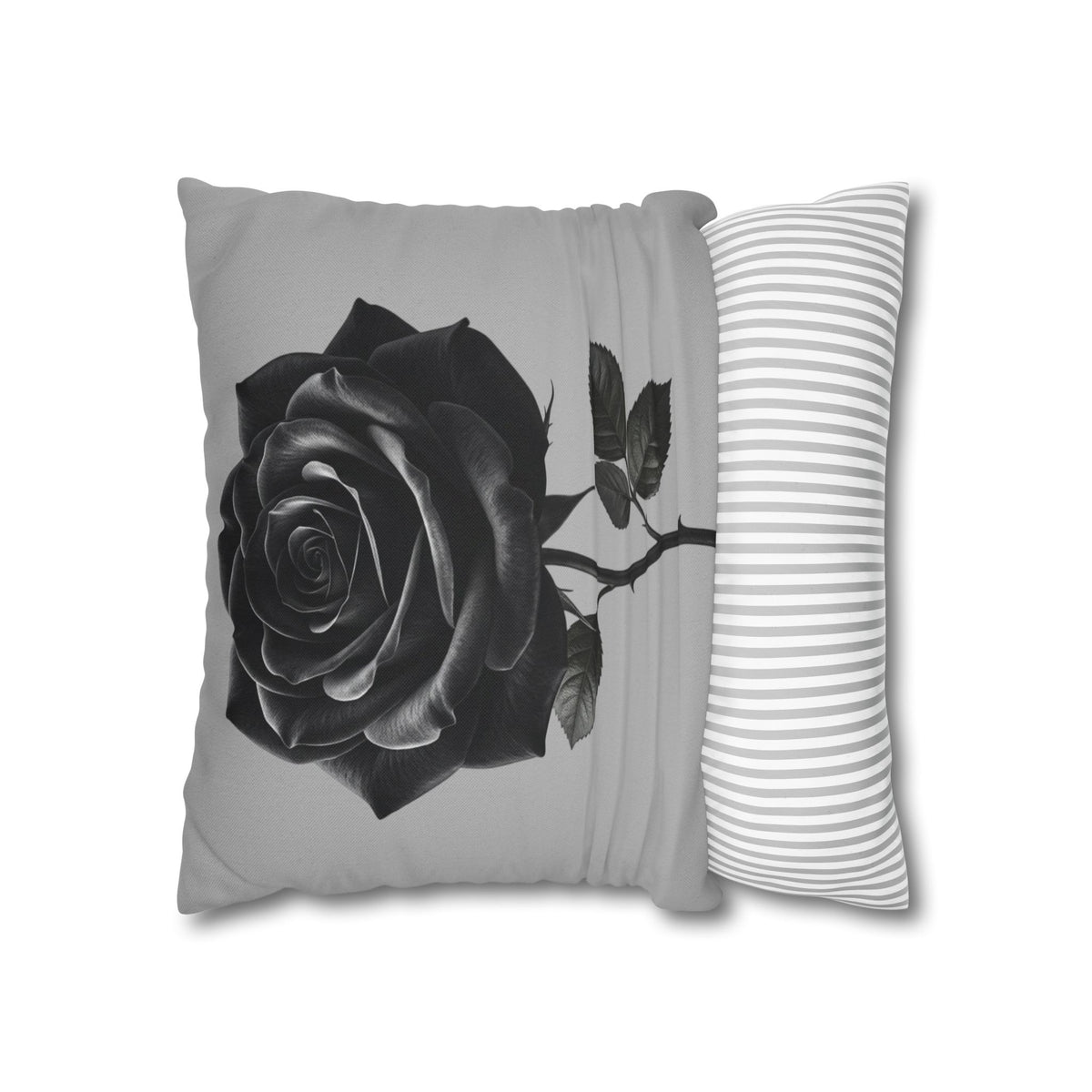Black Rose Grey Spun Polyester Square Pillowcase