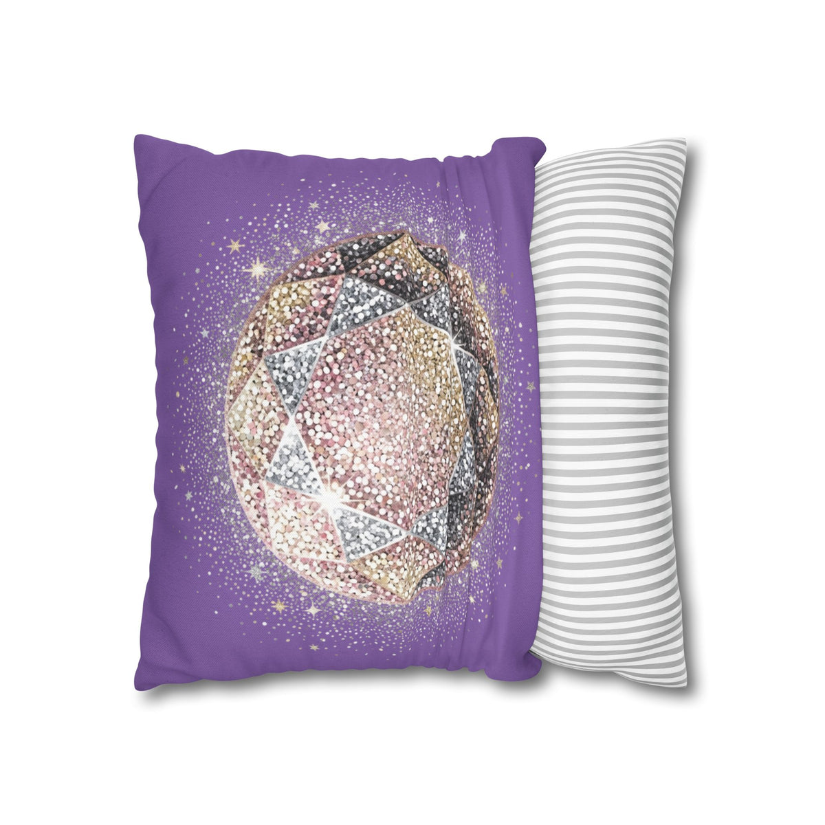 Glittery Light Purple Spun Polyester Square Pillowcase