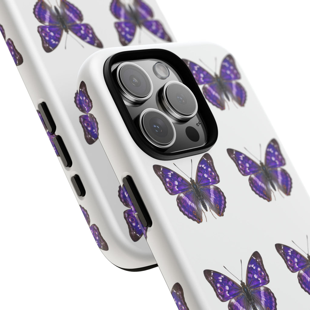 Purple Butterfly Tough Phone Case — Durable Protective iPhone Case with Repeating Butterfly Pattern