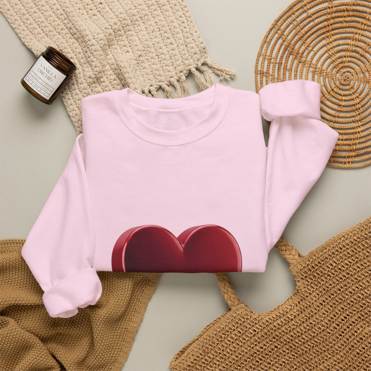 Heart Graphic Sweatshirt — Minimal 3D Red Heart Crewneck for Valentine’s & Everyday Wear