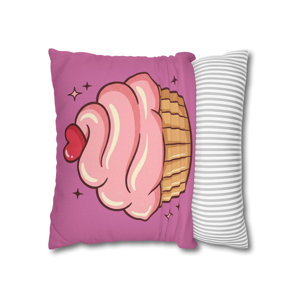 Pink Cupcake Spun Polyester Square Pillowcase- Light Pink