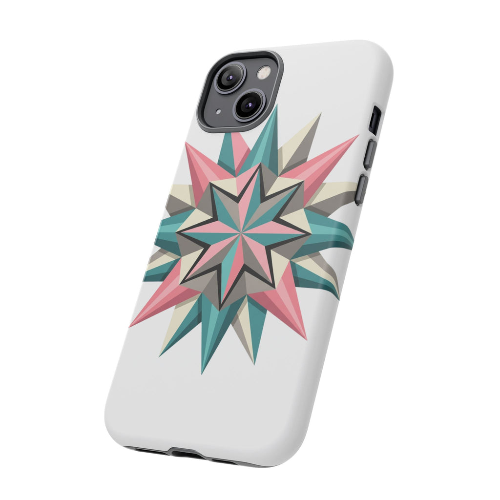 Geometric Star Tough Phone Case – Pink Teal Compass Design