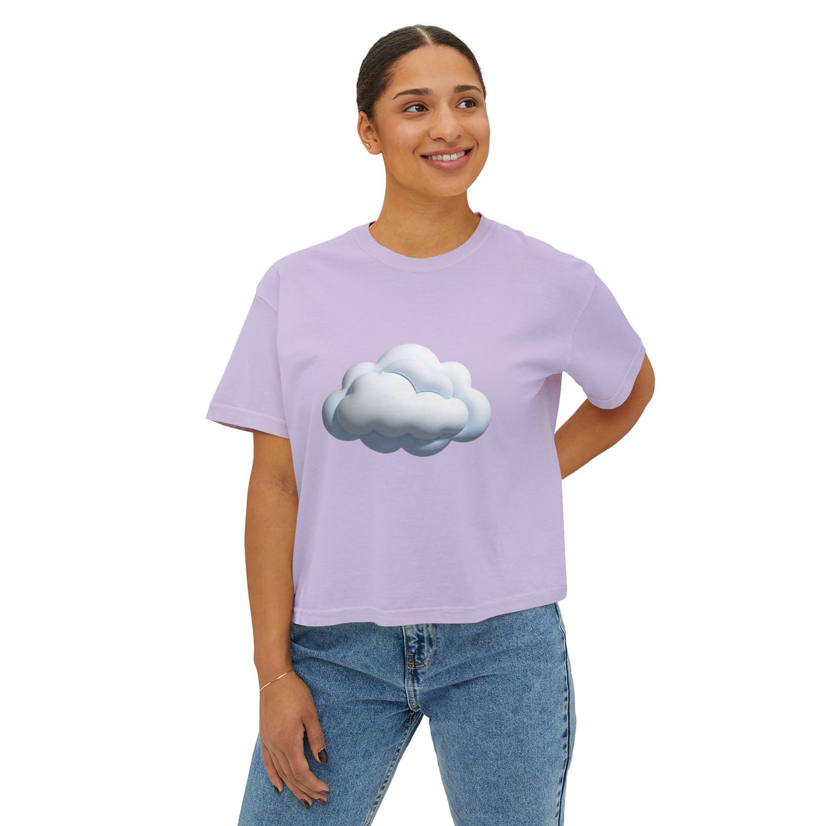 Cloud Graphic Boxy Tee — Minimal Cloud Illustration Women’s Cropped T-Shirt