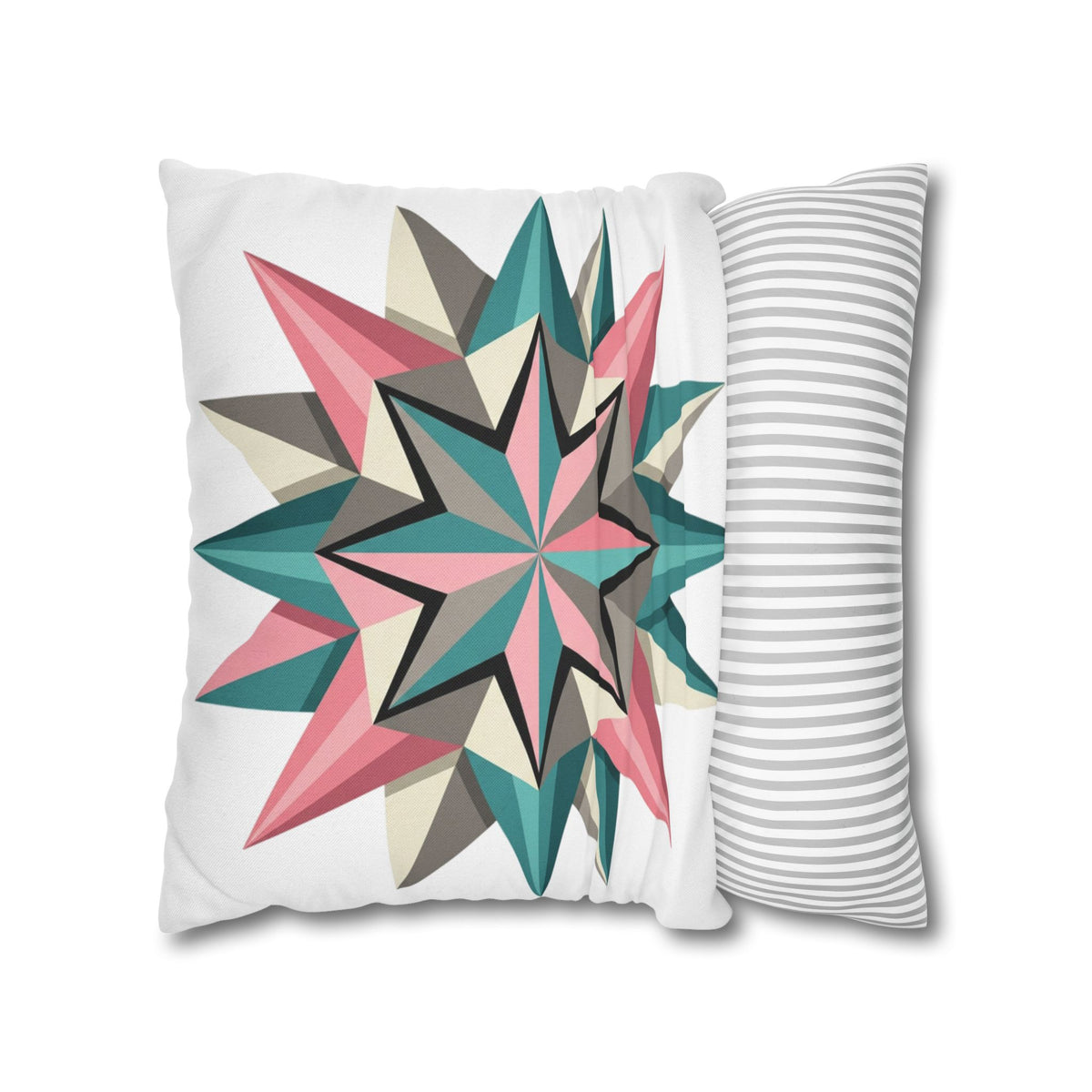 Geometric Starburst Throw Pillowcase — Pink Teal Modern Decorative Cushion Cover