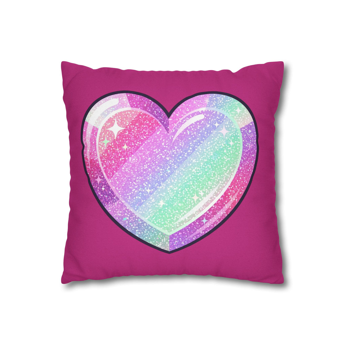 Pastel Glitter Heart Pillowcase Spun Polyester Square Pillowcase- Magenta