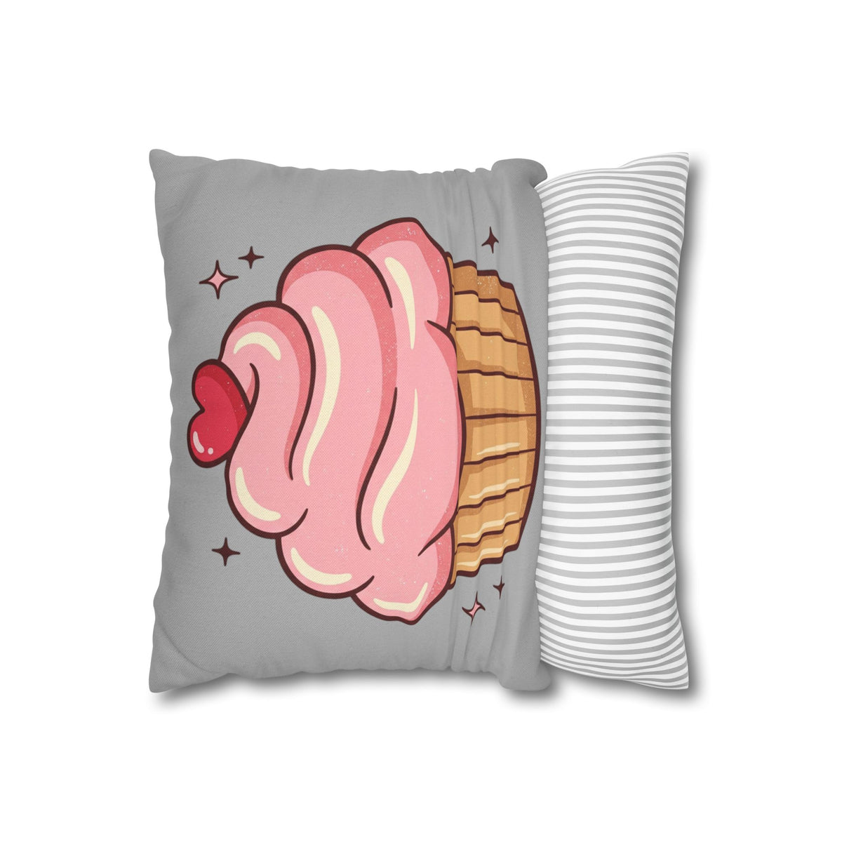 Pink Cupcake Spun Polyester Square Pillowcase- Light Grey
