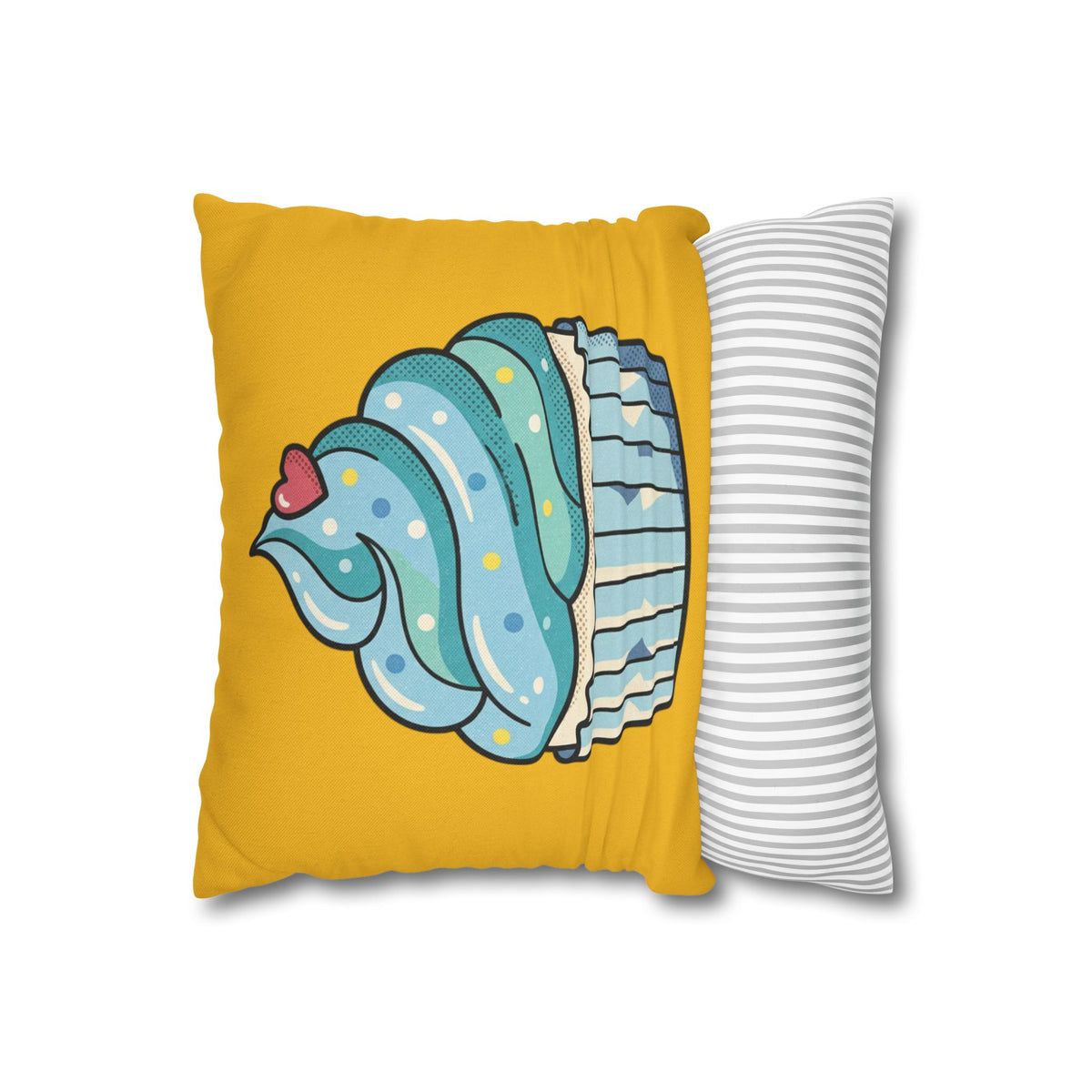 Cute Blue Cupcake Decorative Pillowcase — Whimsical Dessert Accent for Kids’ Rooms & Bakeries- Yellow