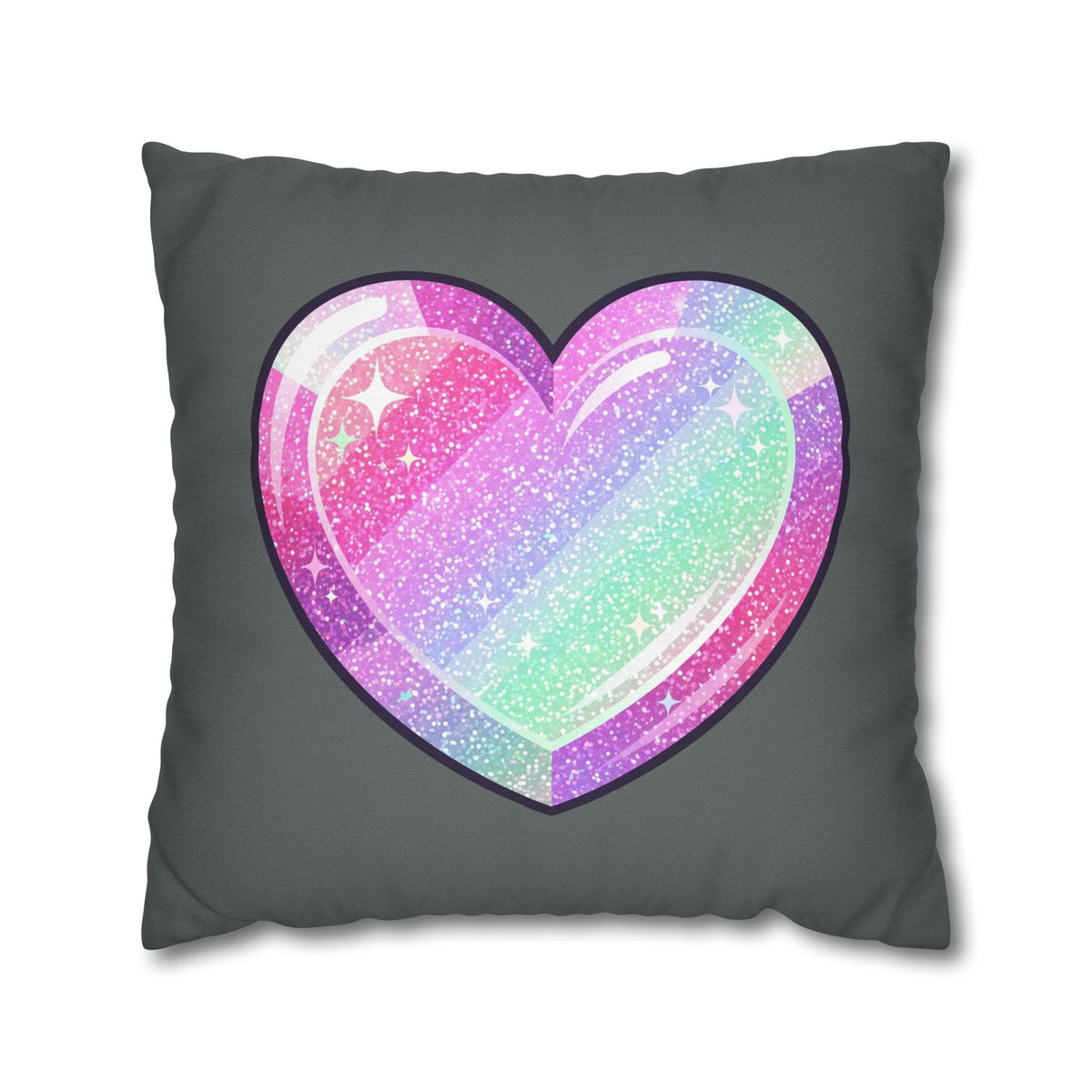 Pastel Glitter Heart Pillowcase Spun Polyester Square Pillowcase- Dark Grey