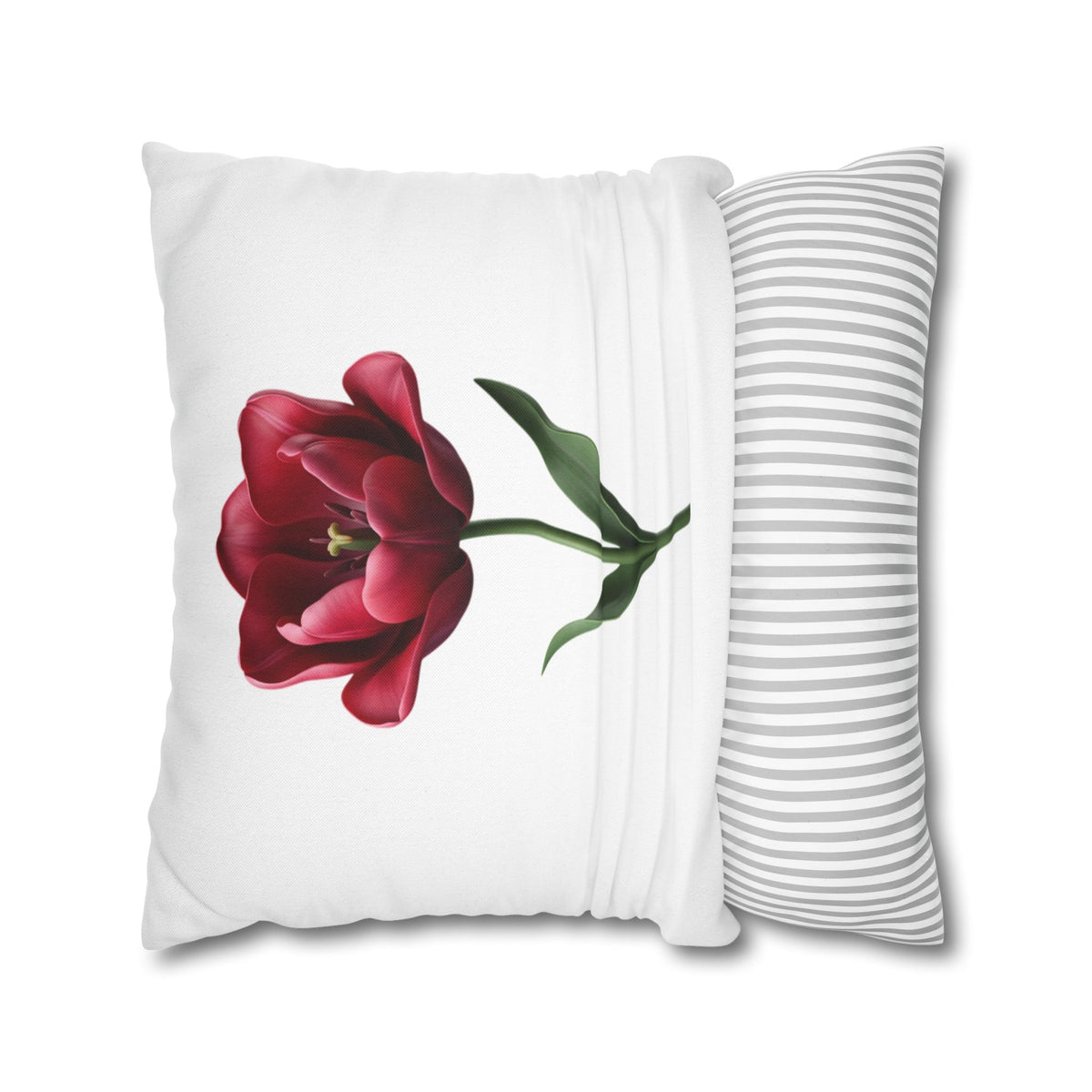 Red Tulip Floral Pillowcase — Botanical Square Throw Pillow Cover