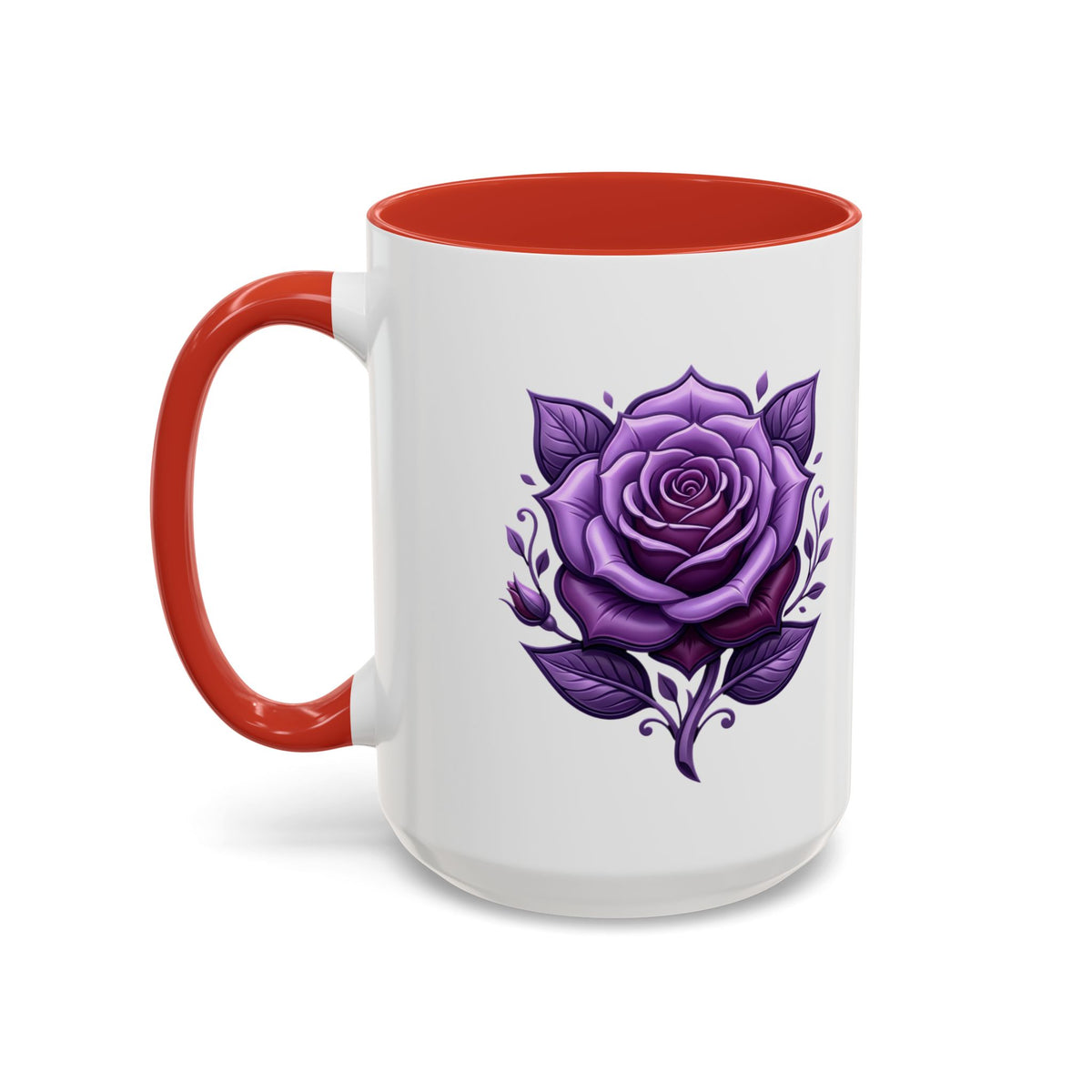 Purple Rose Accent Coffee Mug — Floral Gothic Tea Cup for Women & Gifts