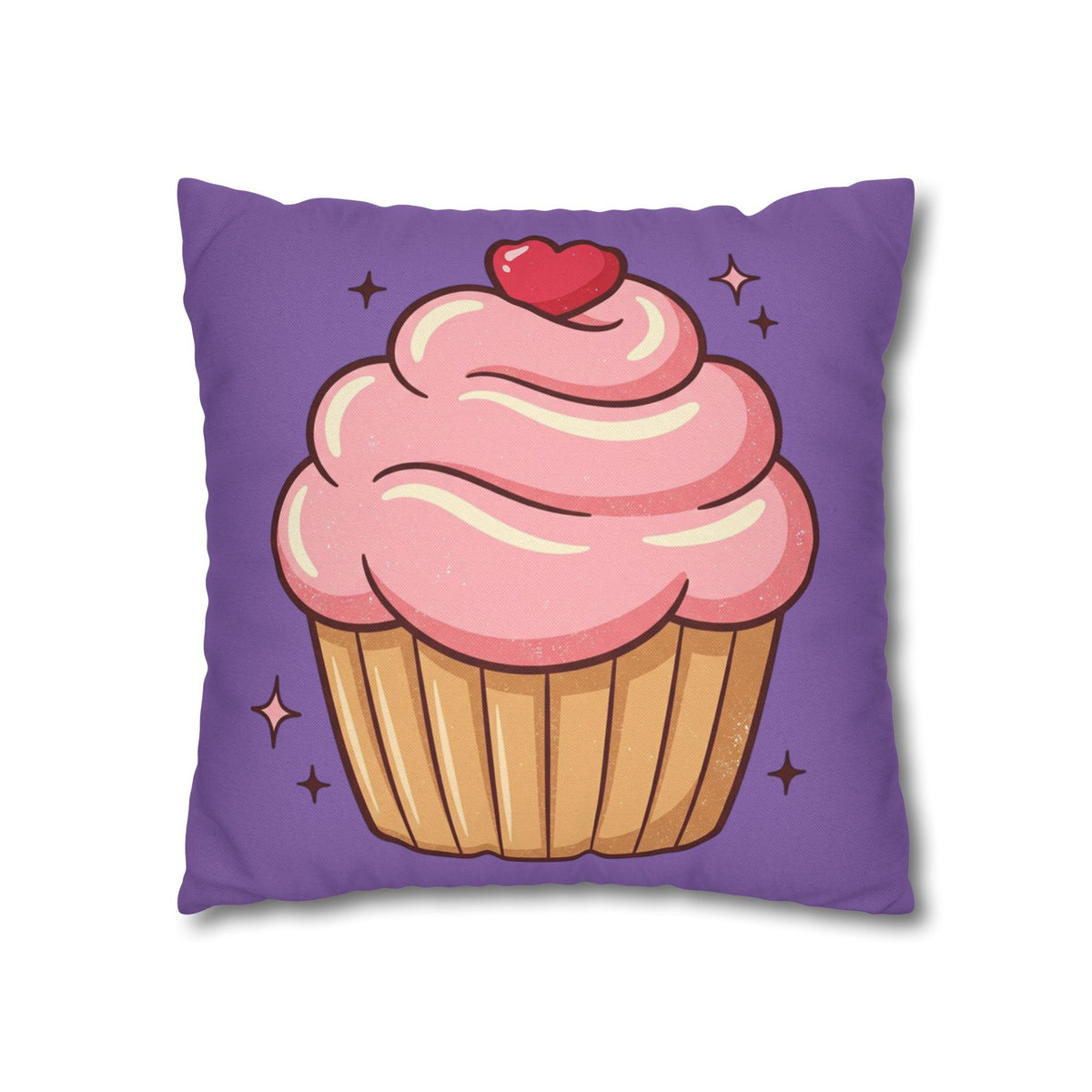 Pink Cupcake Spun Polyester Square Pillowcase- Light Purple
