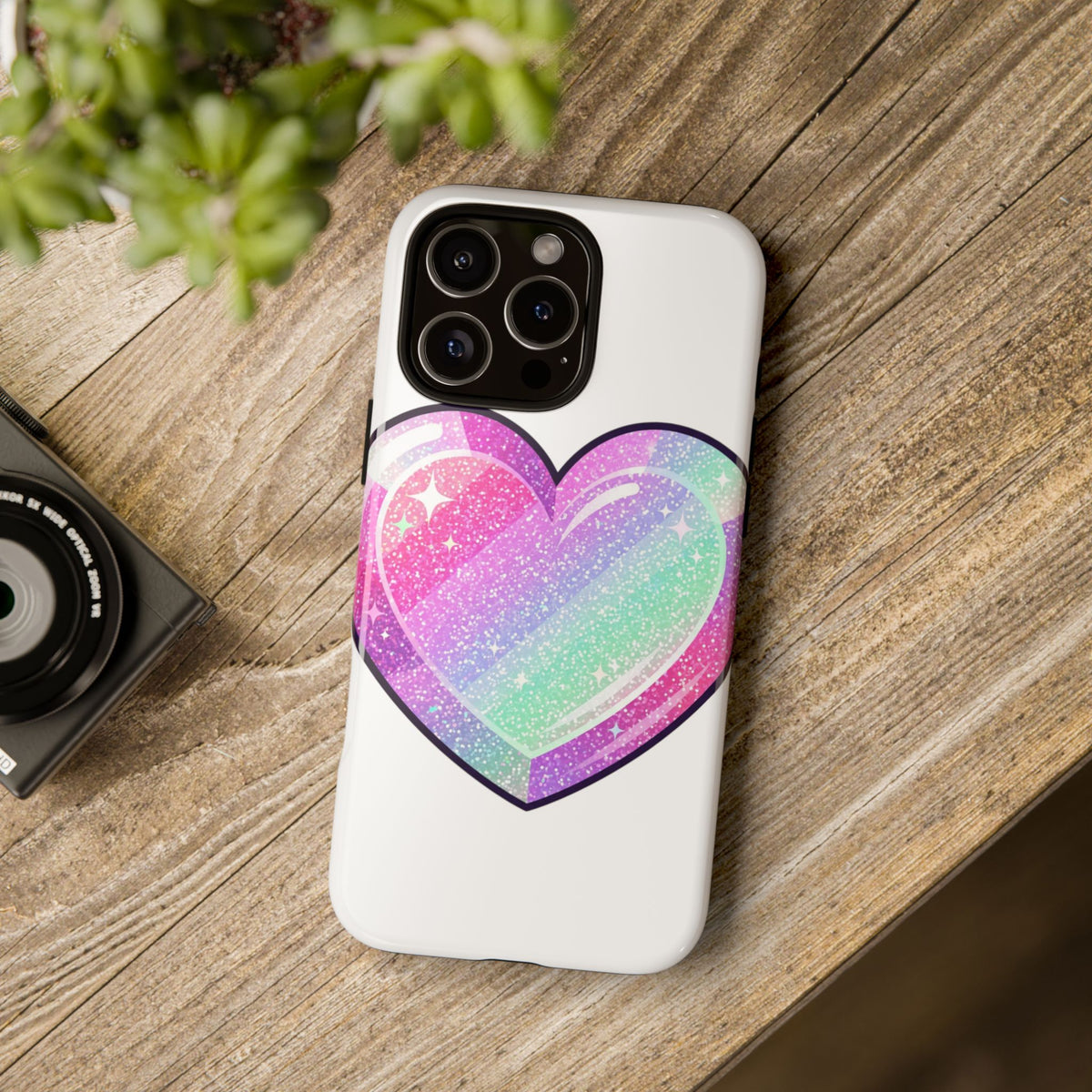 Pastel Glitter Heart Tough Phone Case — Cute Protective Phone Cover