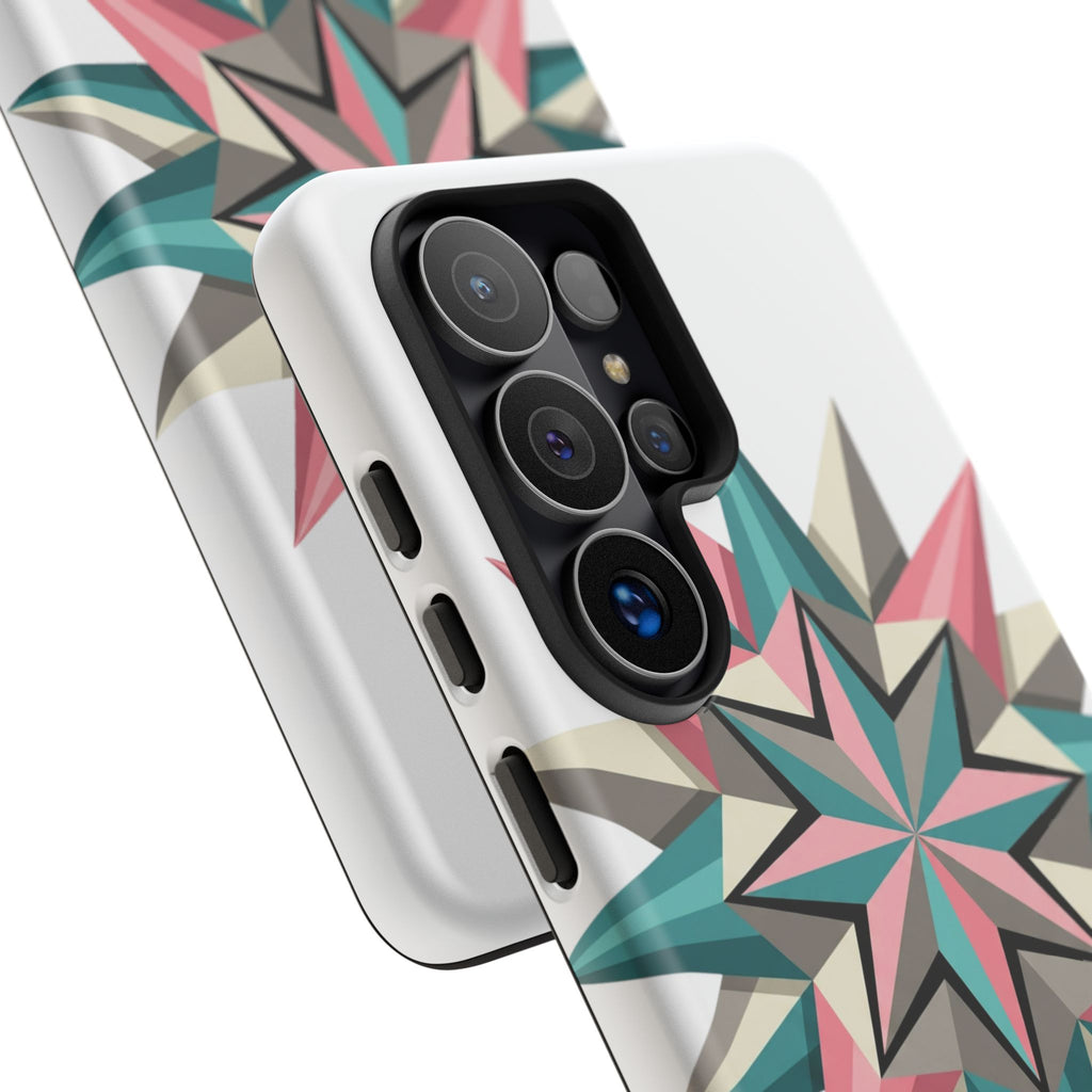 Geometric Star Tough Phone Case – Pink Teal Compass Design