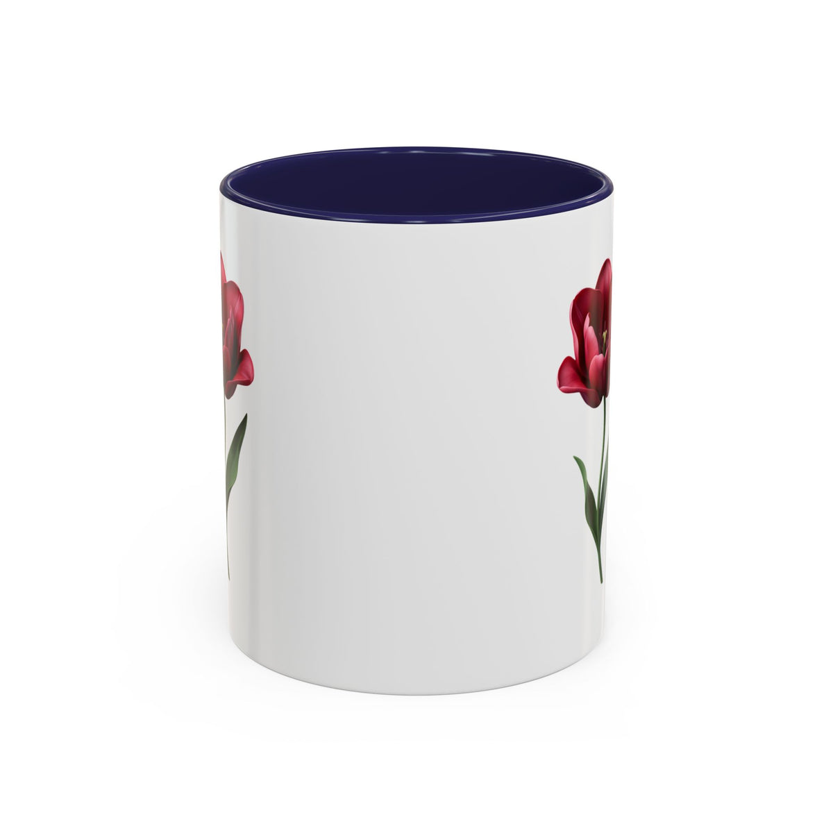 Red Tulip Accent Coffee Mug – Floral 11/15oz Ceramic Mug