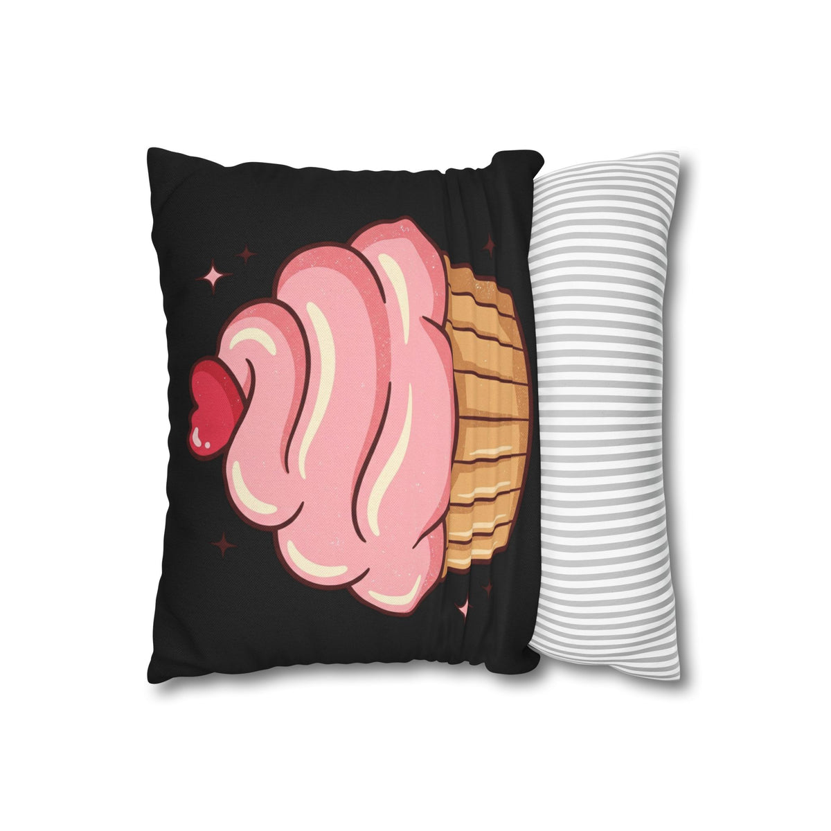 Pink Cupcake Spun Polyester Square Pillowcase- Black