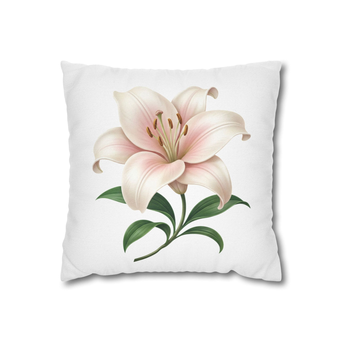 Pink Lily Floral Pillowcase — Decorative Square Throw Pillow Cover