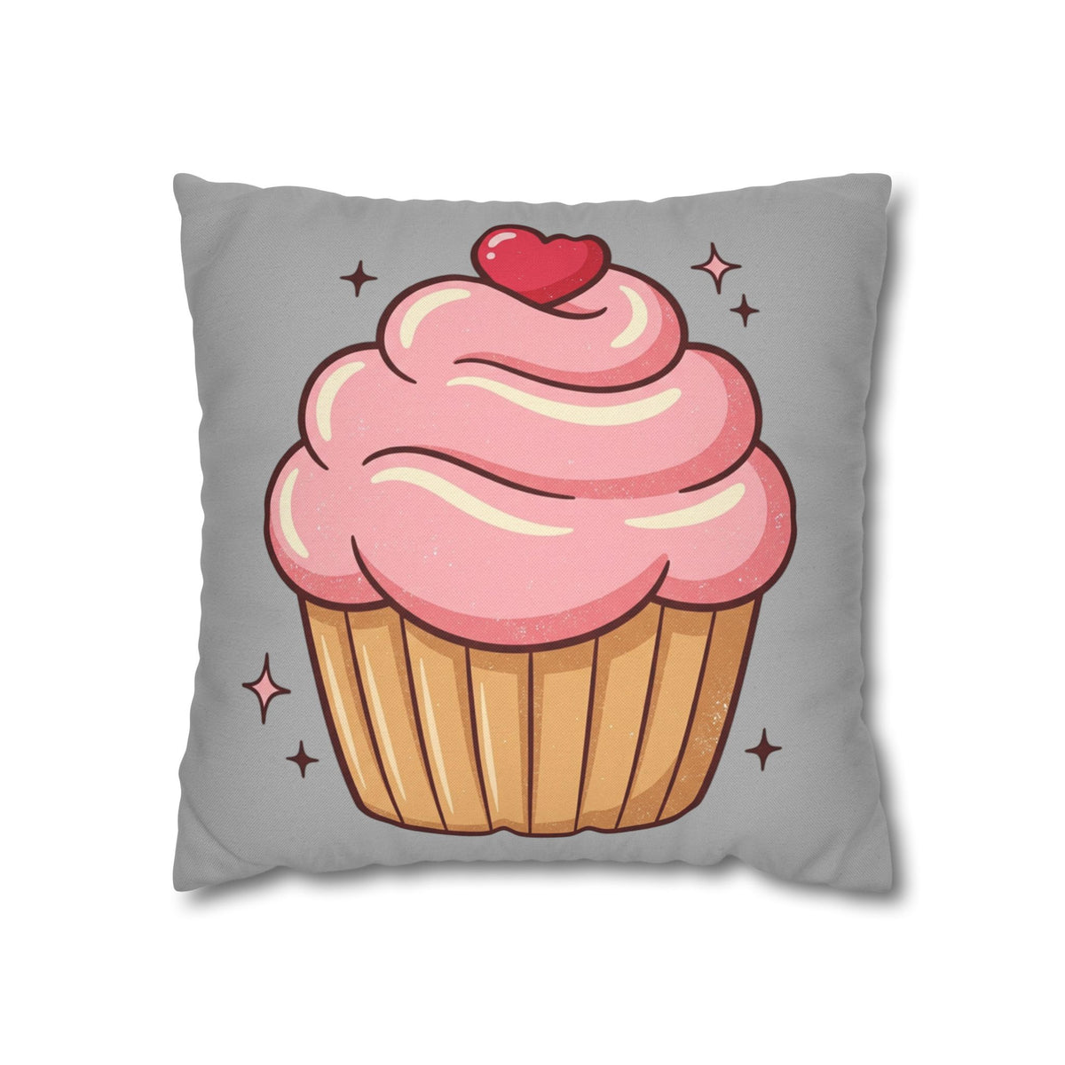 Pink Cupcake Spun Polyester Square Pillowcase- Light Grey