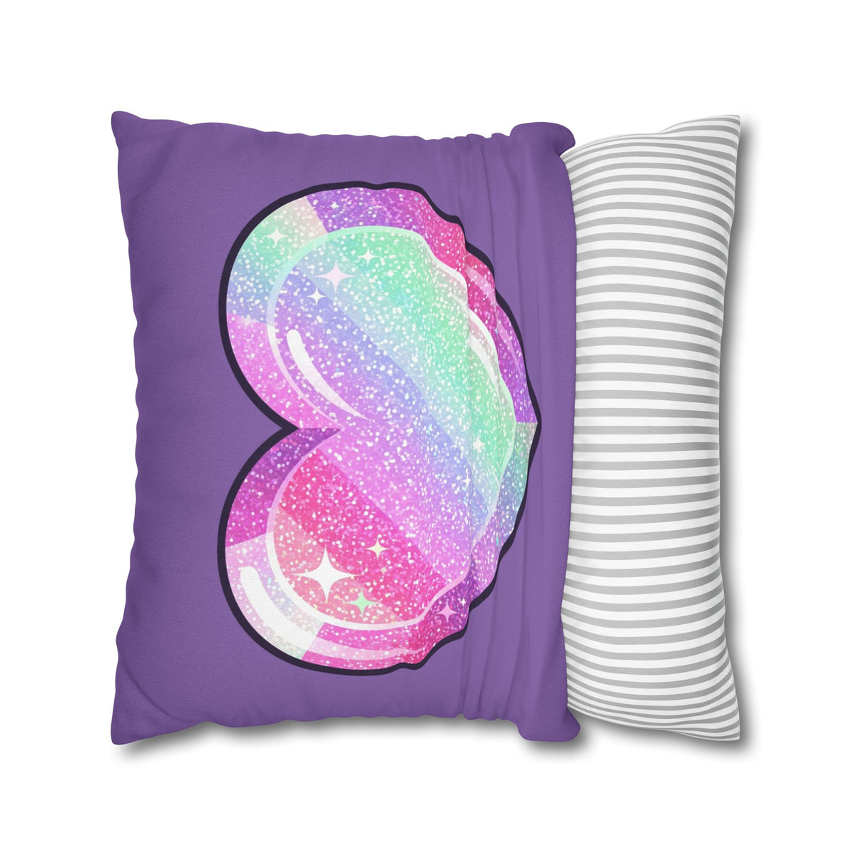 Pastel Glitter Heart Pillowcase Spun Polyester Square Pillowcase- Light Purple