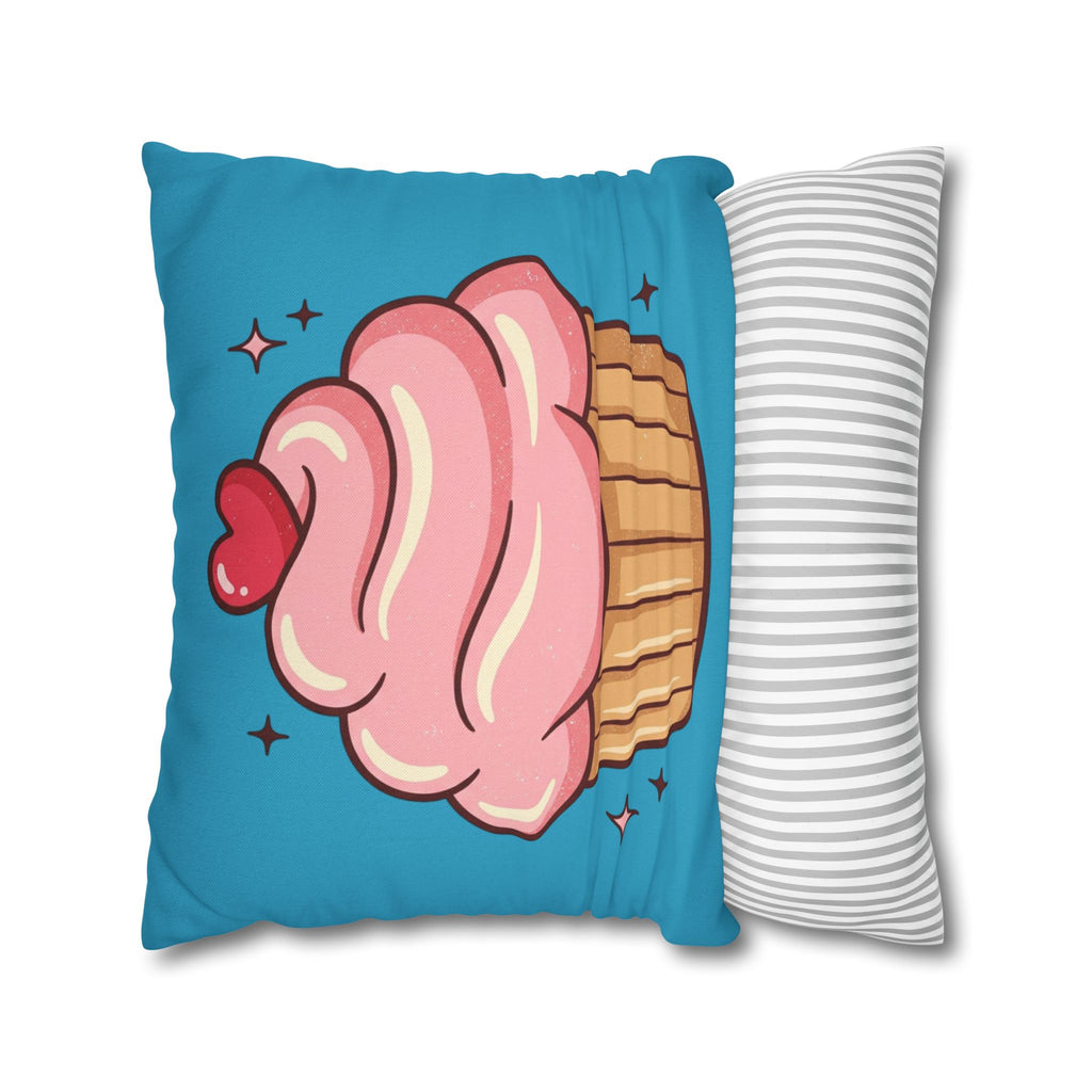 Pink Cupcake SpunPolyester Square Pillowcase- Turquoise