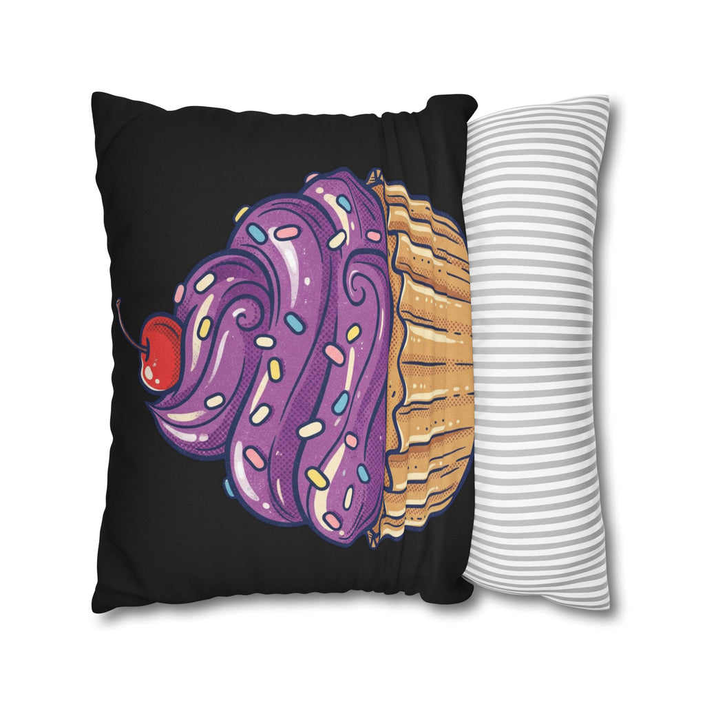 Cupcake Art Pillowcase — Purple Frosting Decorative Throw Pillowcase- Black