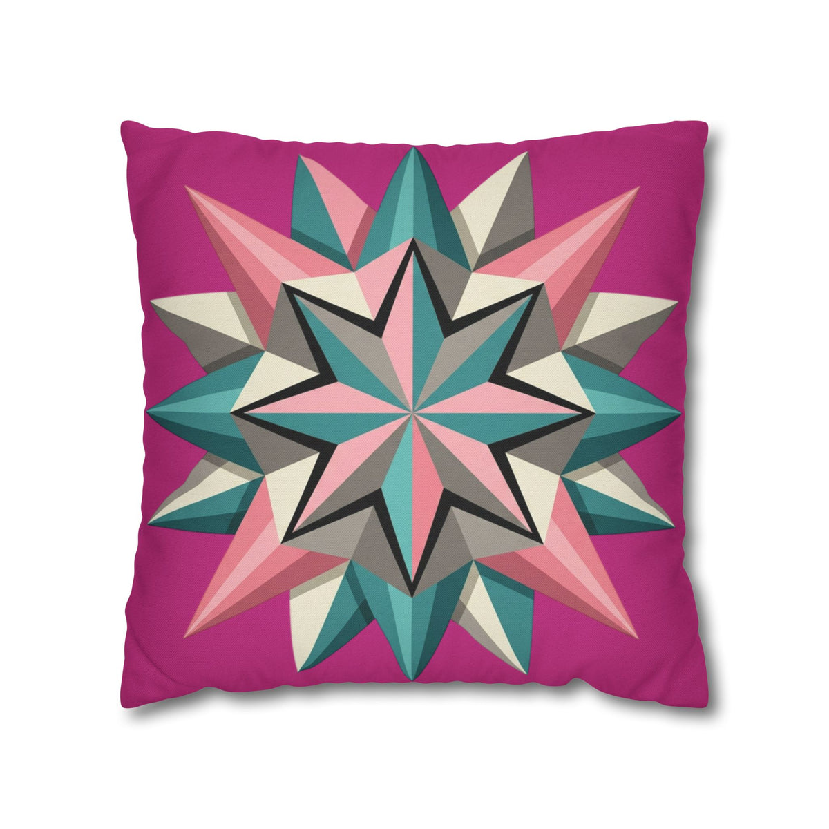 Geometric Starburst Throw Pillowcase — Pink Teal Modern Decorative Cushion Cover