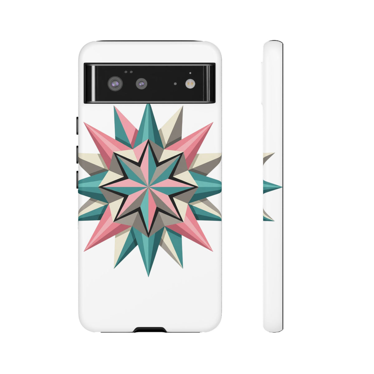 Geometric Star Tough Phone Case – Pink Teal Compass Design