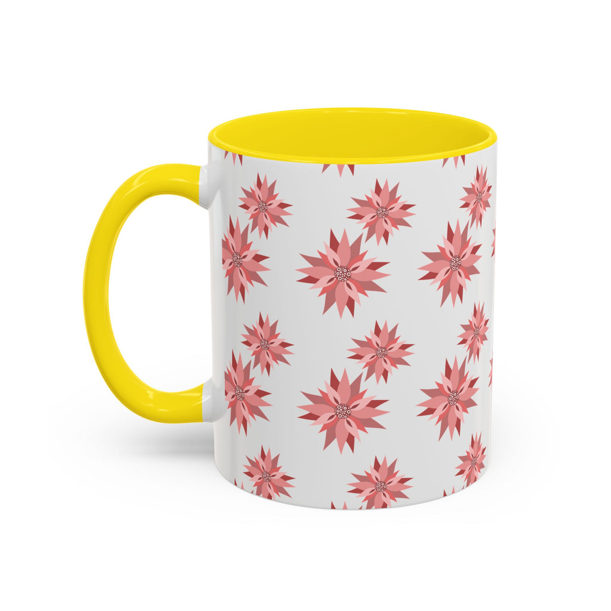 Pink Geometric Floral Accent Coffee Mug — 11/15oz