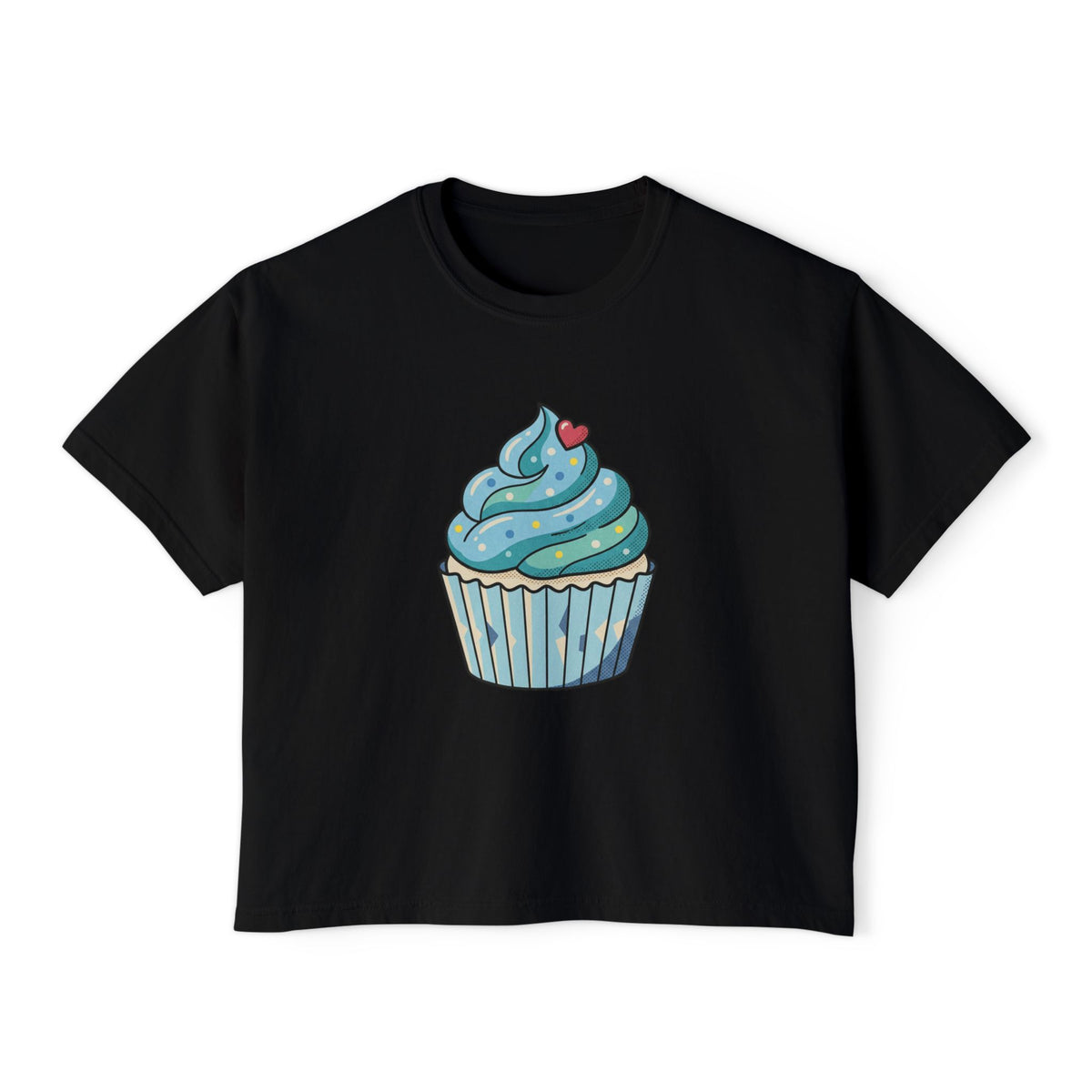 Cupcake Graphic Boxy Tee — Cute Blue Cupcake Women's Cropped T-Shirt