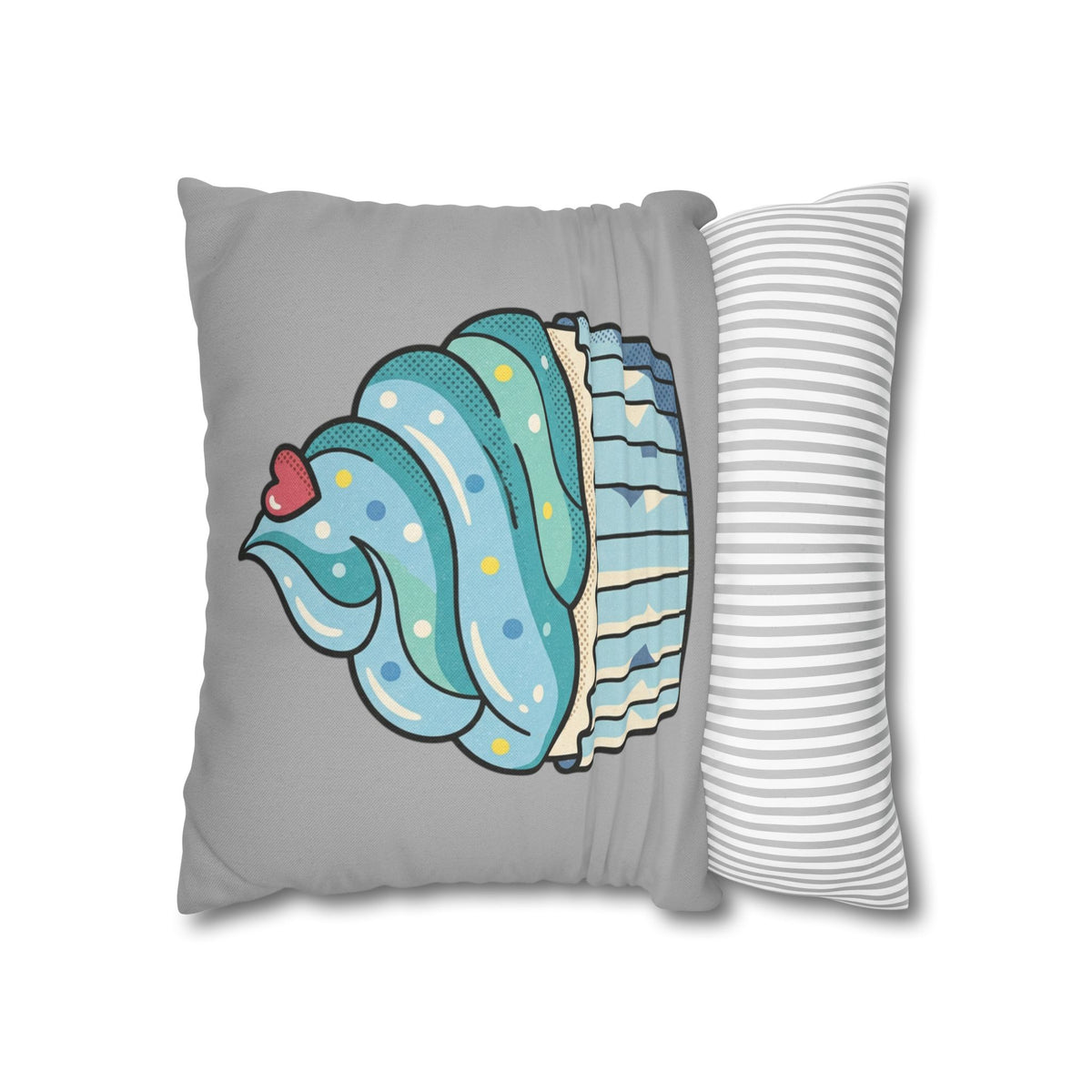 Cupcake Pillowcase — Cute Blue Dessert Decorative Throw Pillow- Light Grey