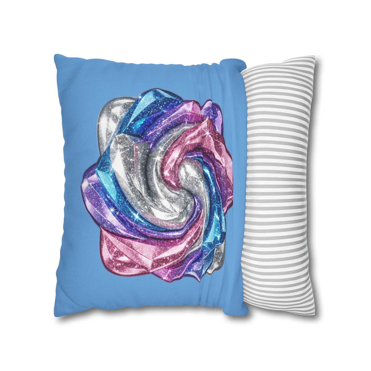 3D Glitter Design Light Blue Spun Polyester Square Pillowcase