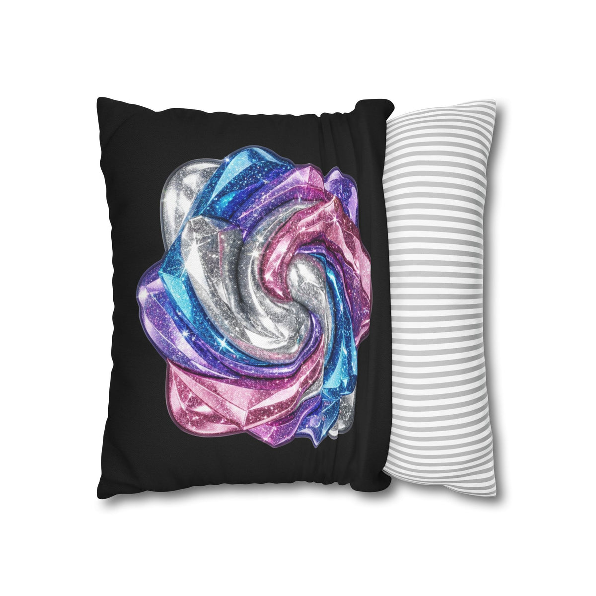 3D Glitter Design Black Spun Polyester Square Pillowcase