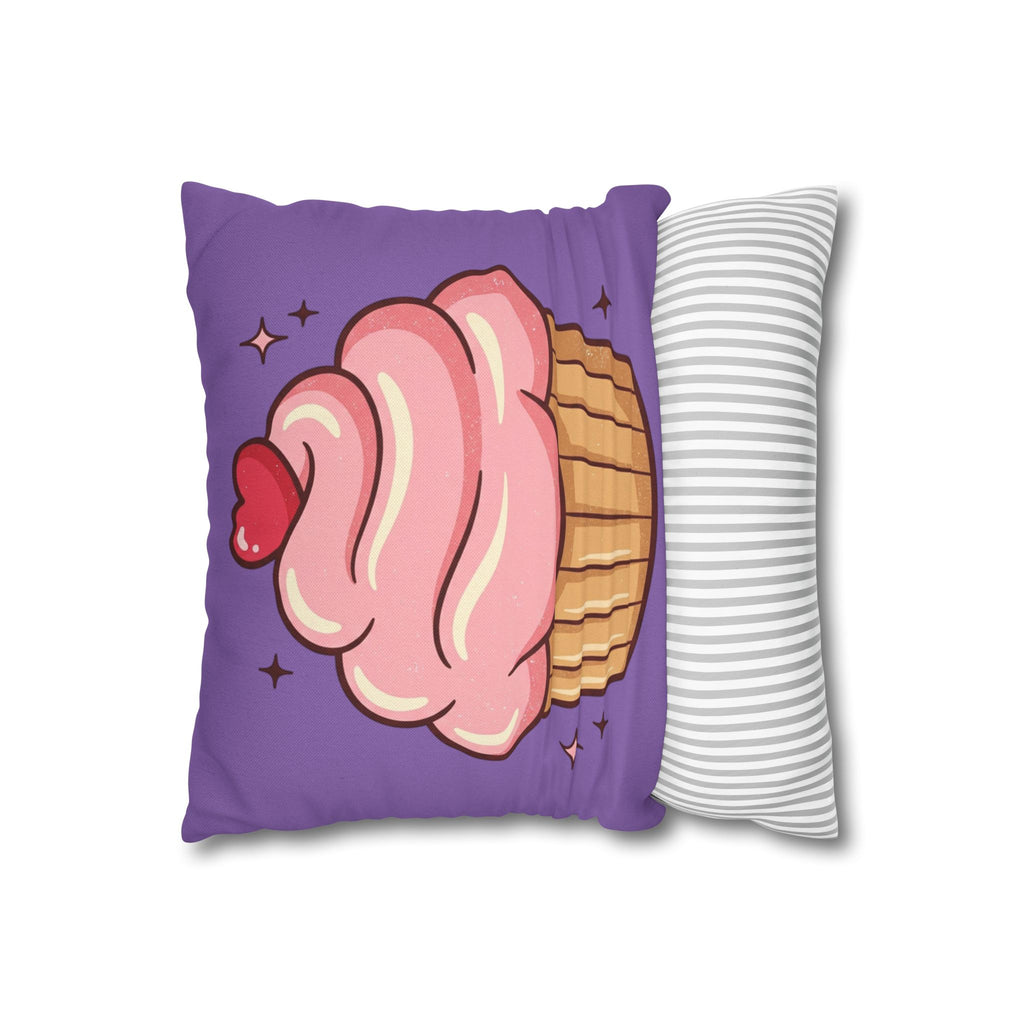 Pink Cupcake Spun Polyester Square Pillowcase- Light Purple