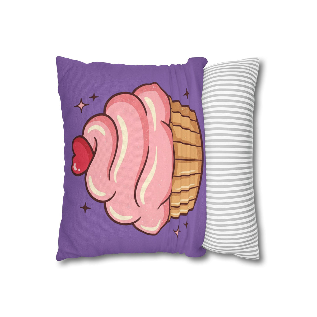 Pink Cupcake Spun Polyester Square Pillowcase- Light Purple