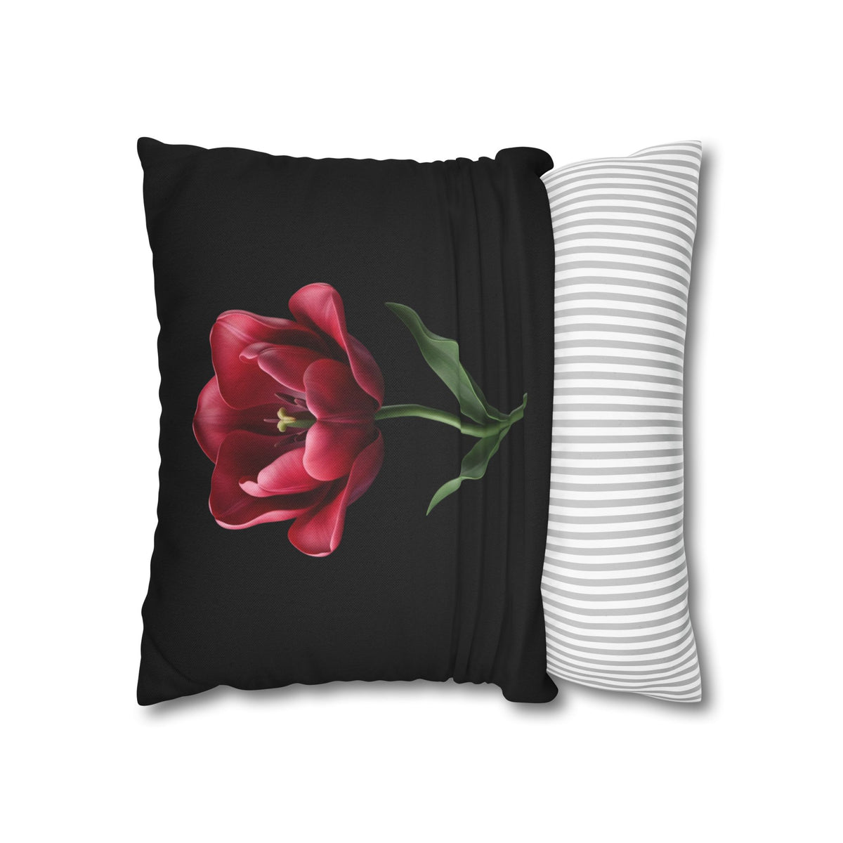 Red Tulip Botanical Throw Pillowcase — Floral Square Cushion Cover