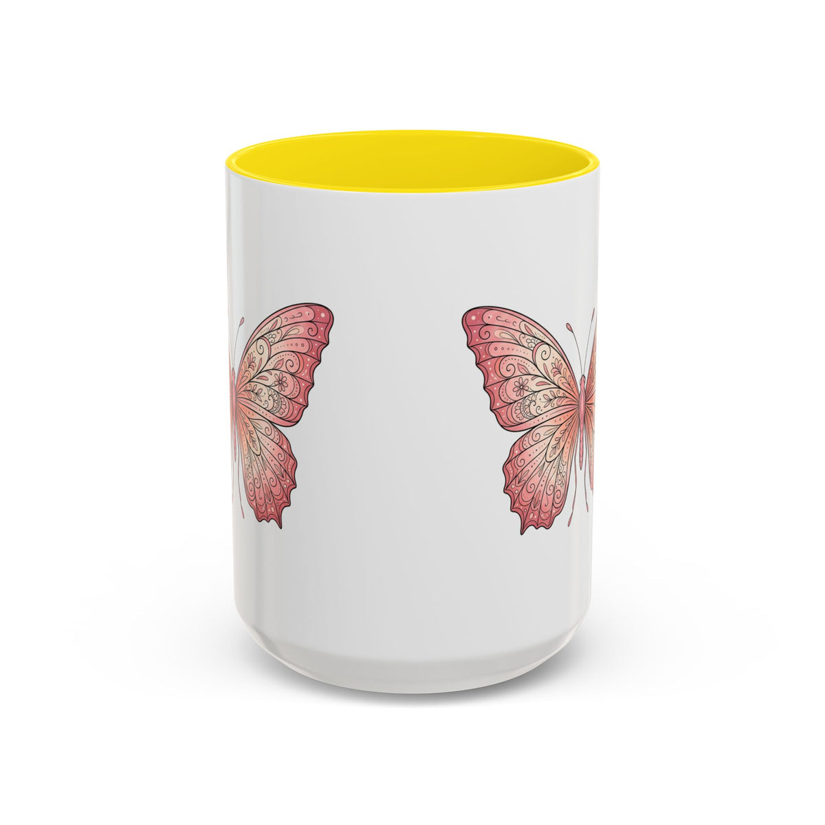 Pink Watercolor Butterfly Accent Coffee Mug — Floral Boho Tea & Coffee Cup (11/15oz)