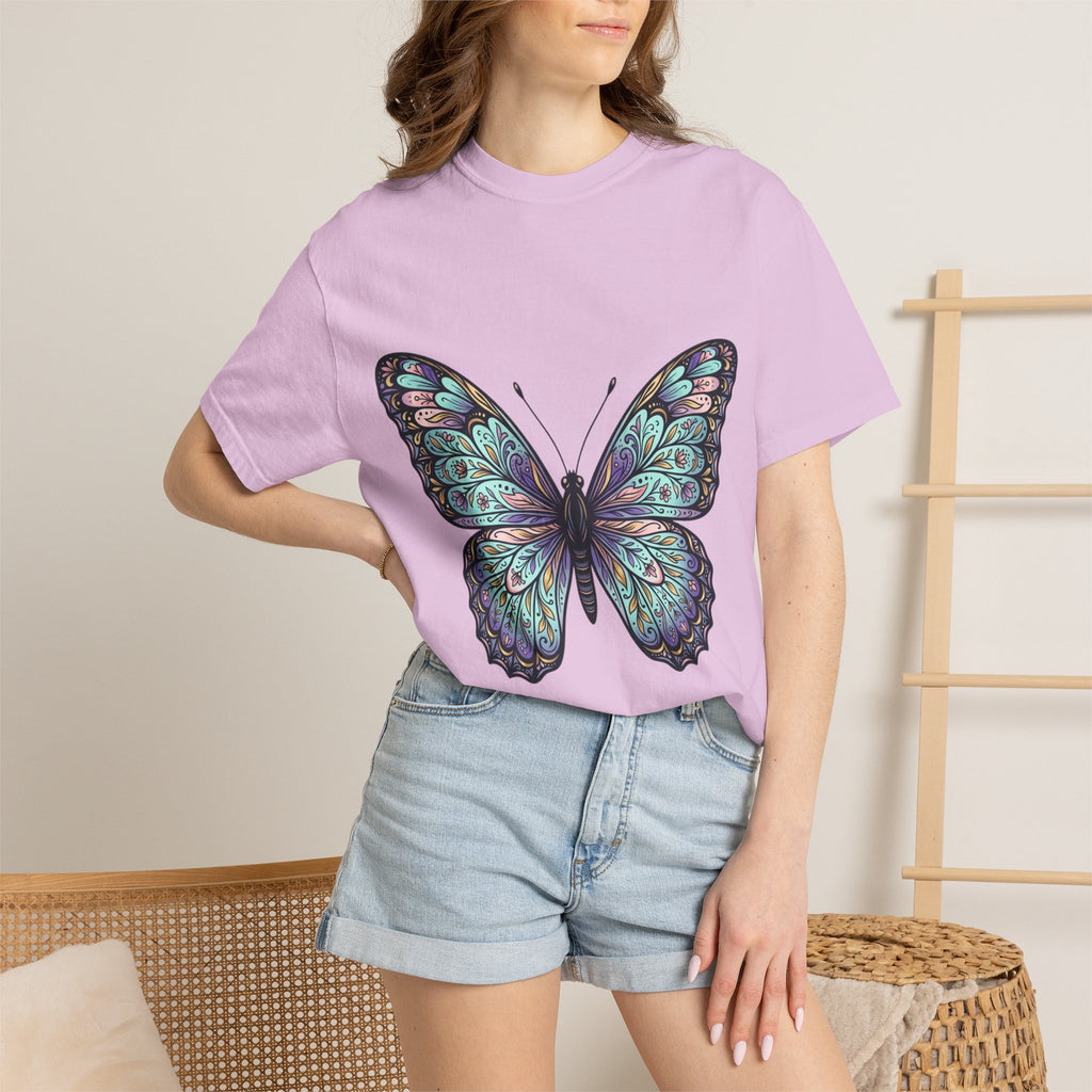 Butterfly Art T‑Shirt — Blue Purple Ornamental Butterfly Graphic Tee